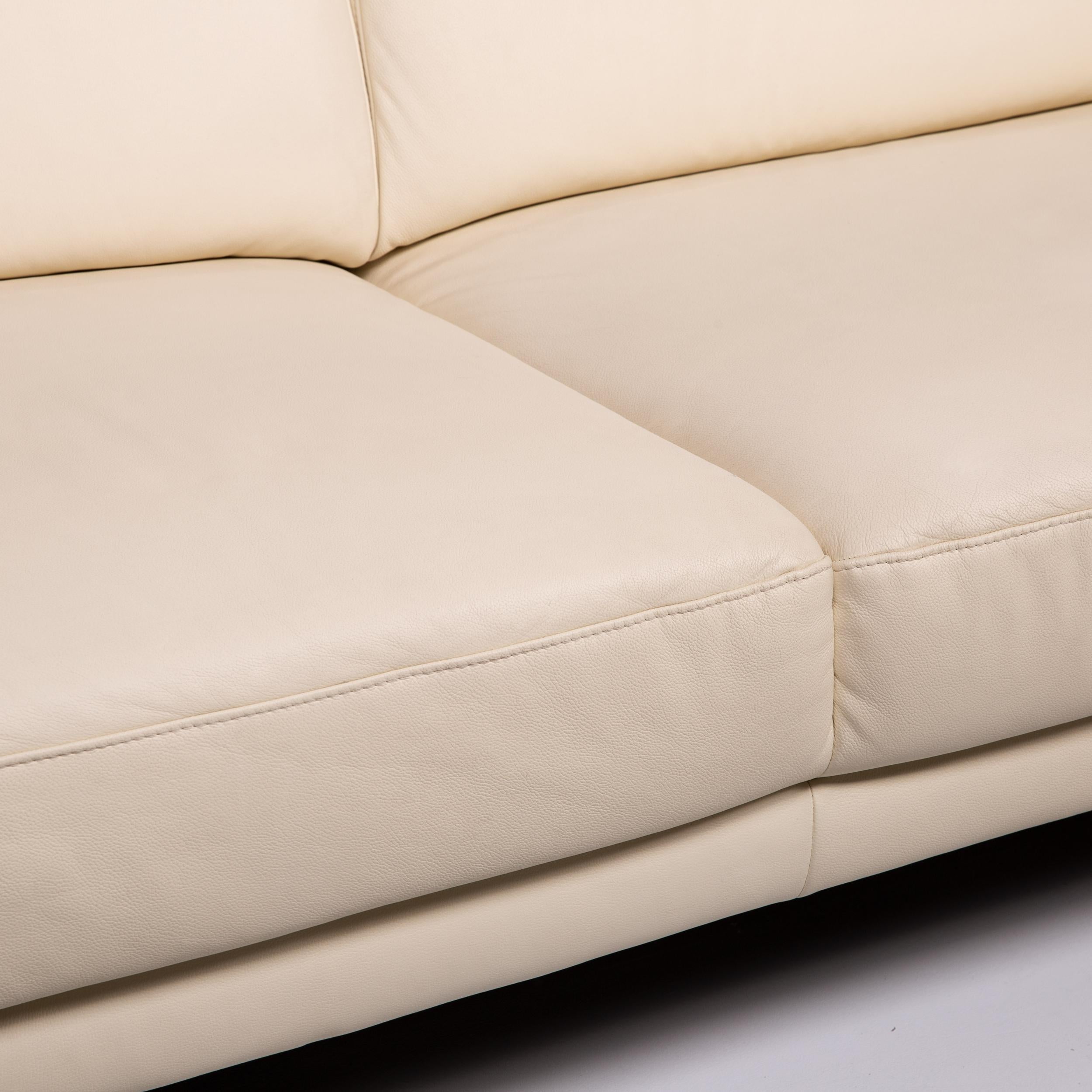 Modern Mondo Leather Sofa Cream Three-Seat Couch