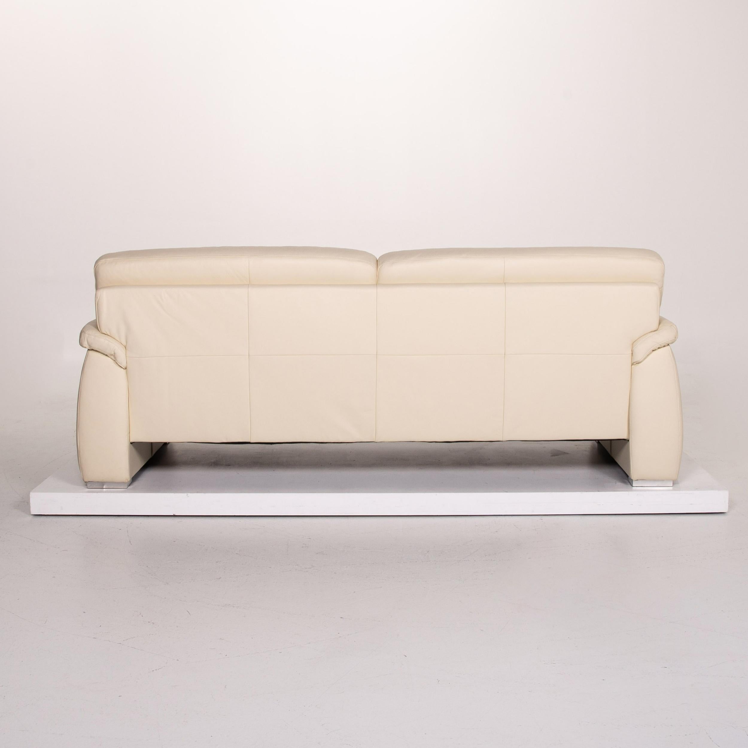 Mondo Leather Sofa Cream Three-Seat Couch 2