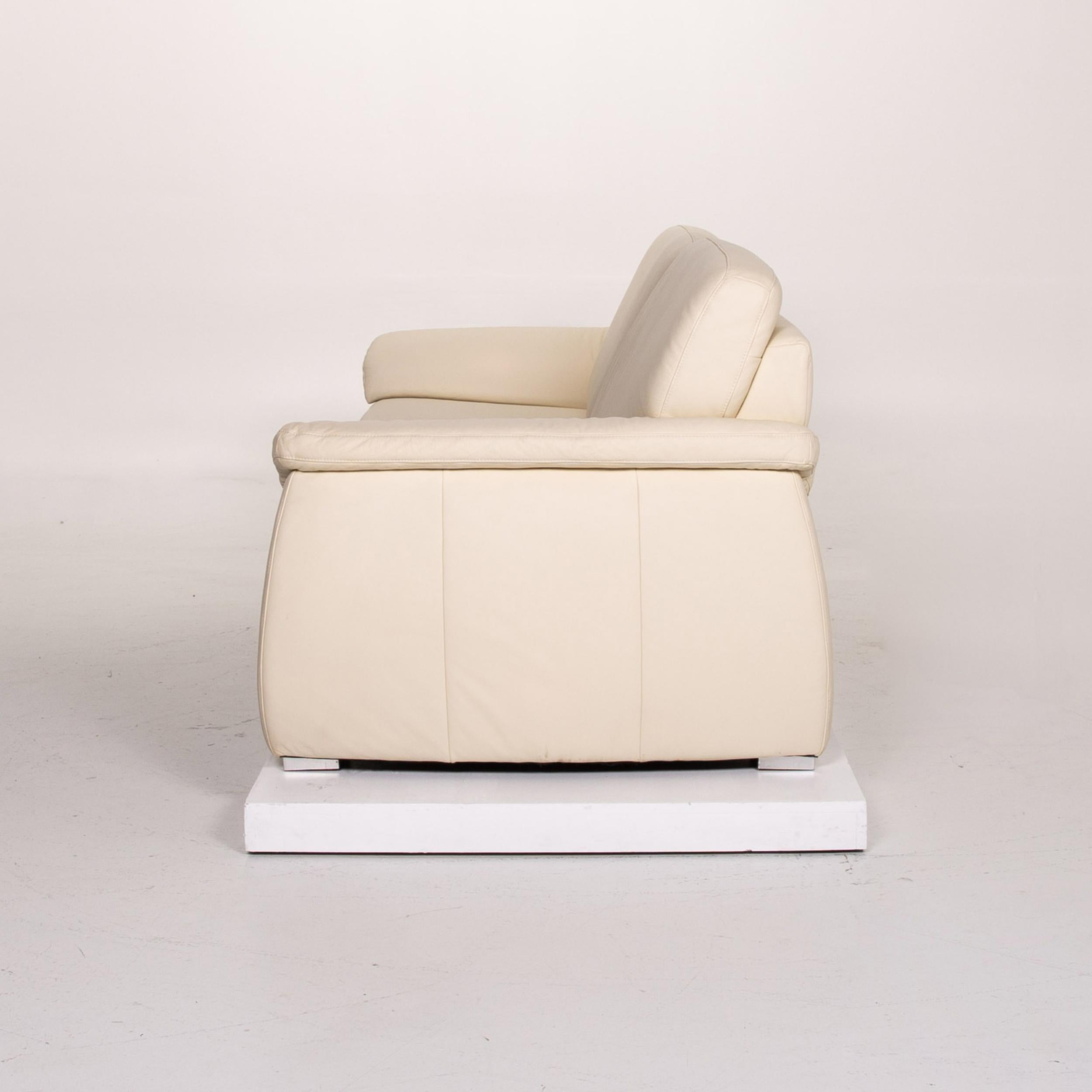 Mondo Leather Sofa Cream Three-Seat Couch 3