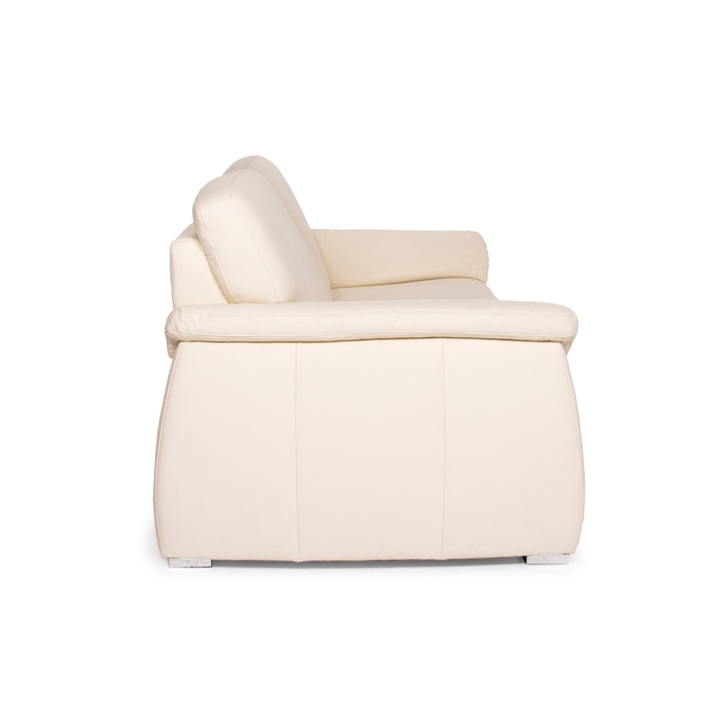 Contemporary Mondo Leather Sofa Cream Three-Seater For Sale