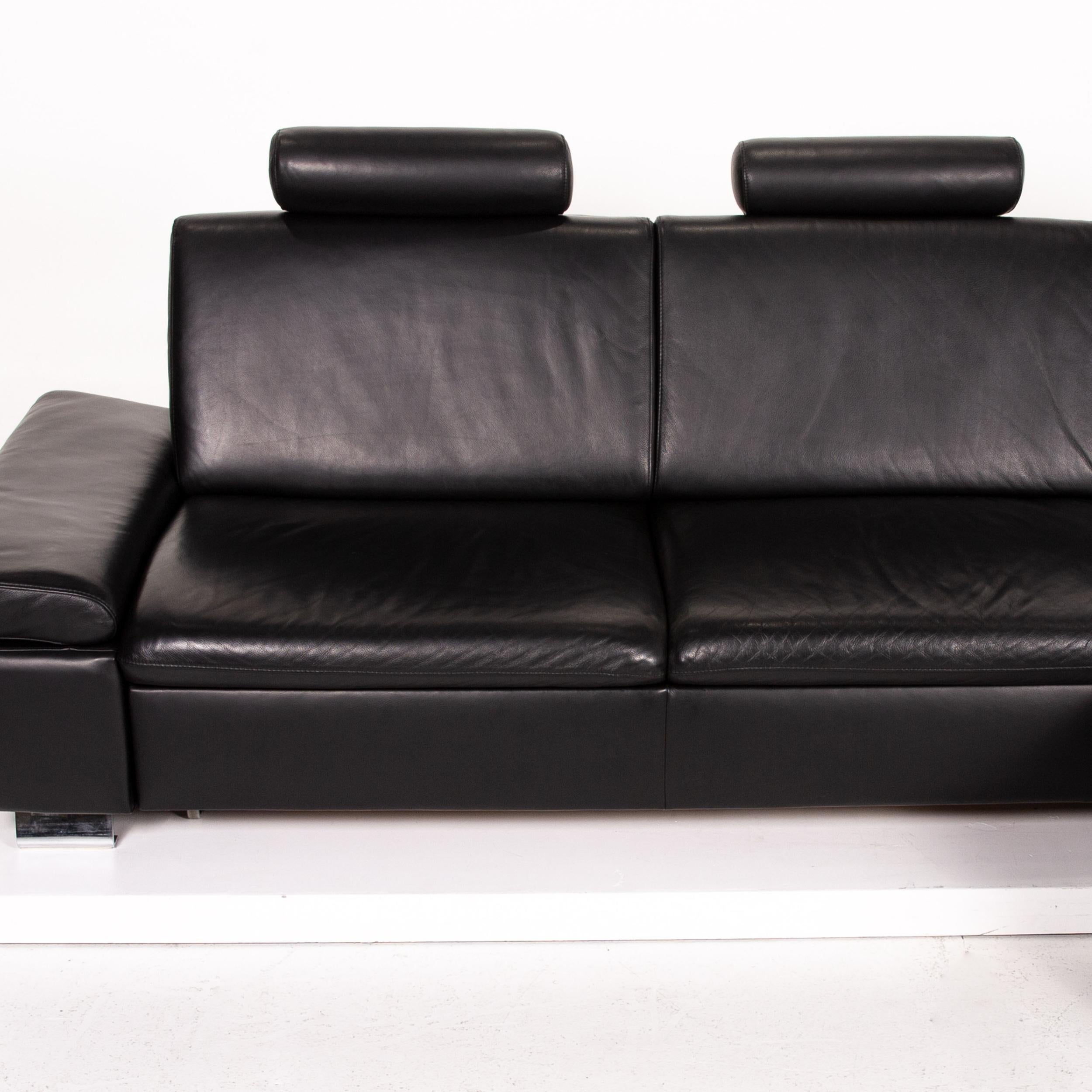 Mondo Leather Sofa Set Black 1 Corner Sofa 1 Stool Sleep Function For Sale 3