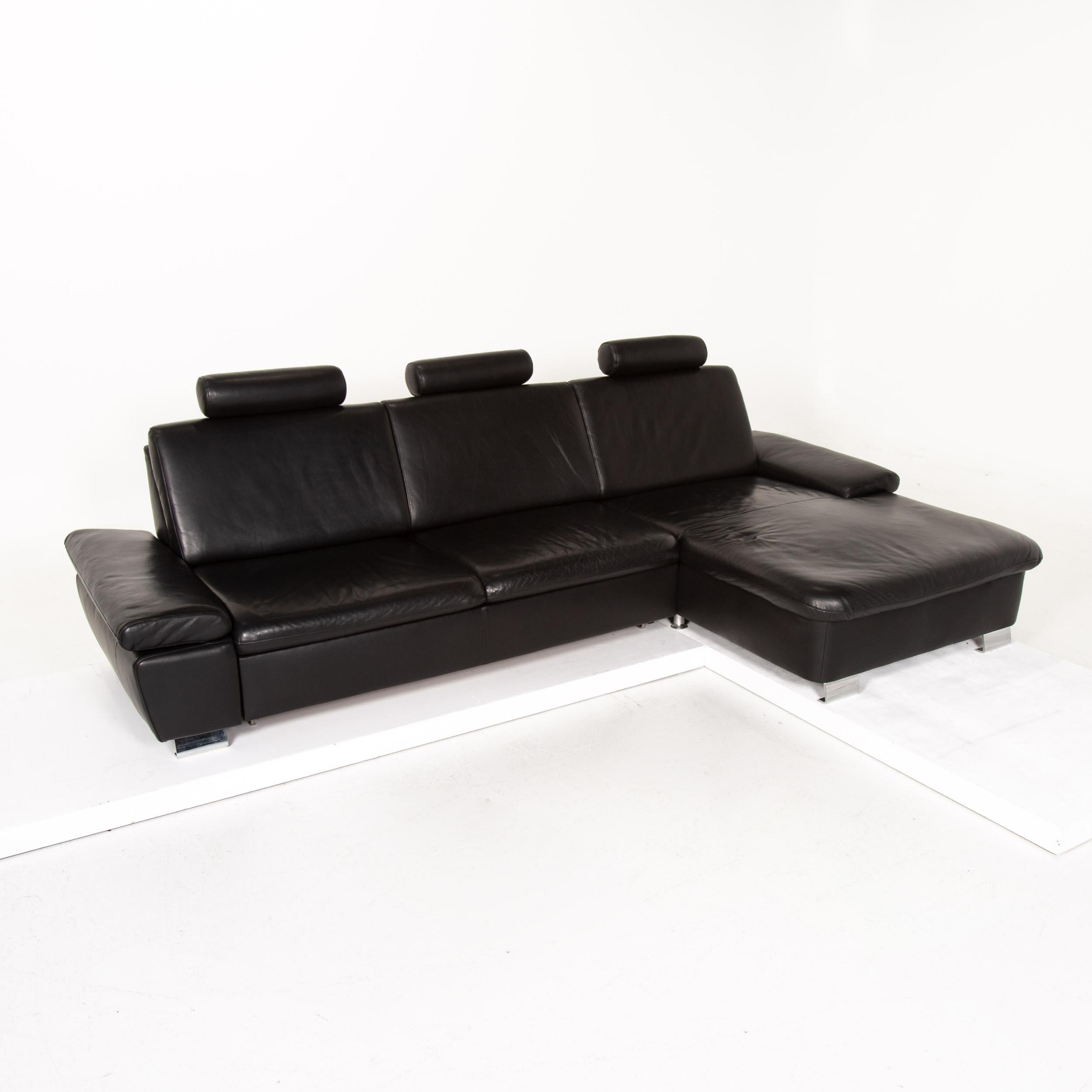 Mondo Leather Sofa Set Black 1 Corner Sofa 1 Stool Sleep Function For Sale 7