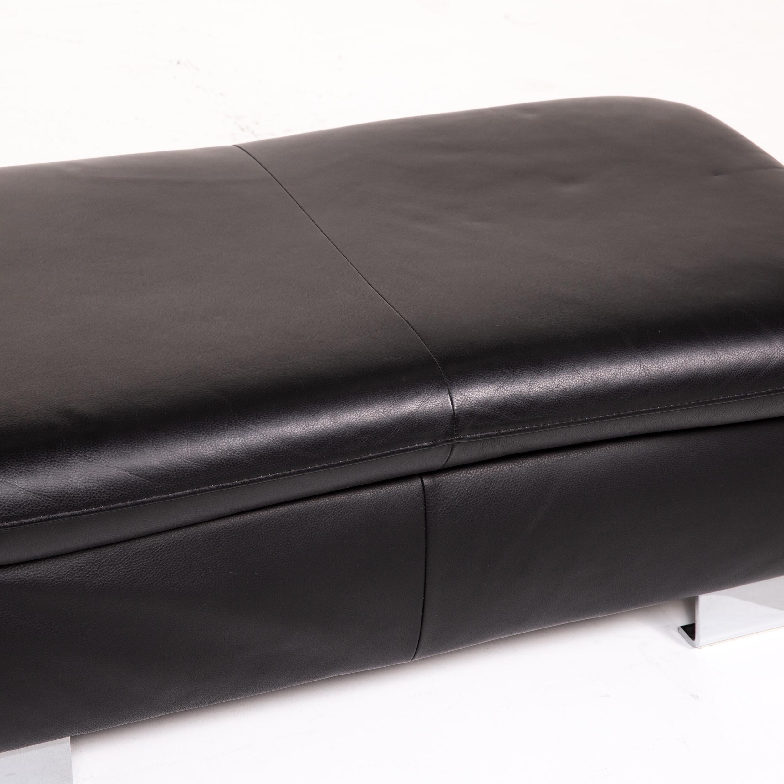 Mondo Leather Sofa Set Black 1 Corner Sofa 1 Stool Sleep Function In Good Condition For Sale In Cologne, DE
