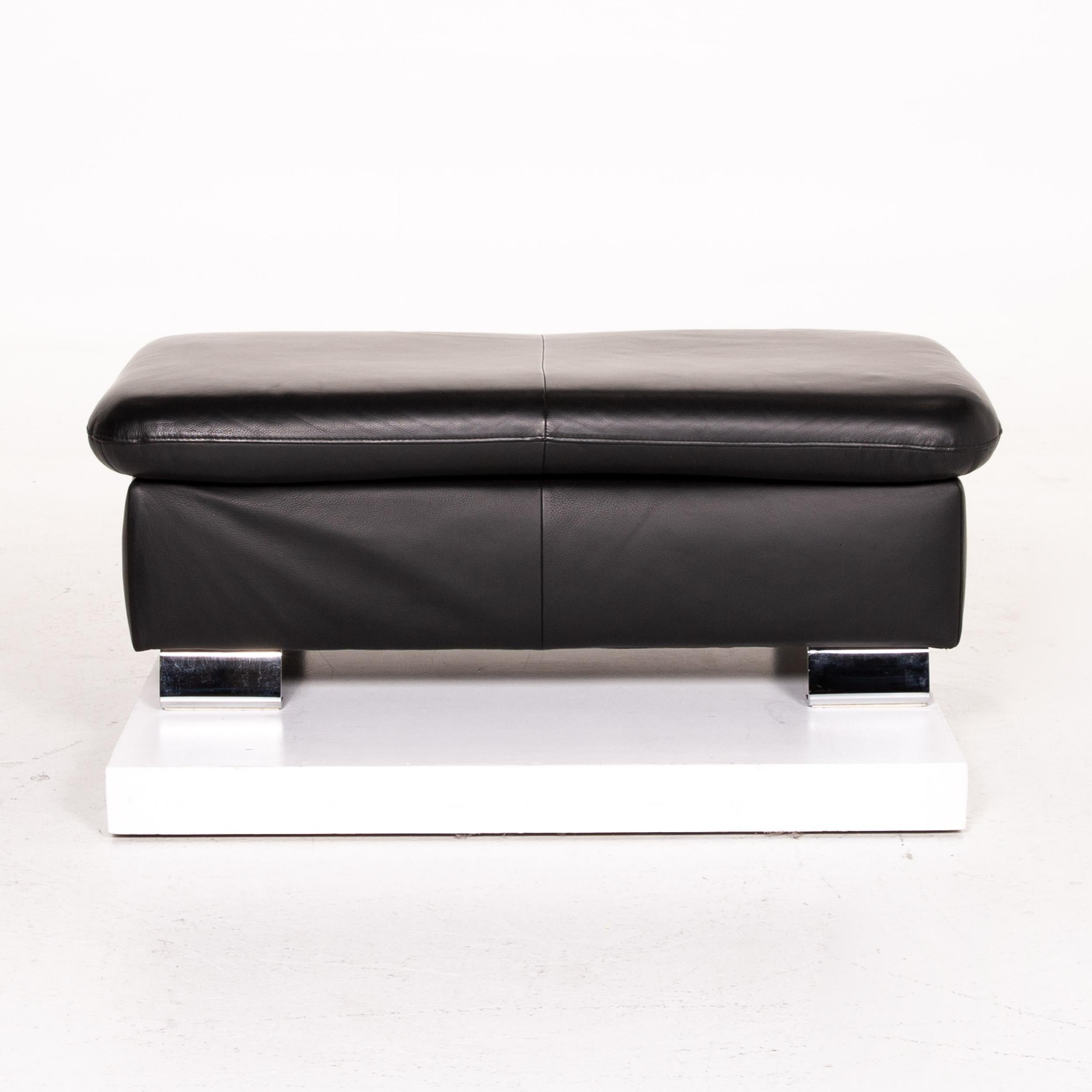 Contemporary Mondo Leather Sofa Set Black 1 Corner Sofa 1 Stool Sleep Function For Sale