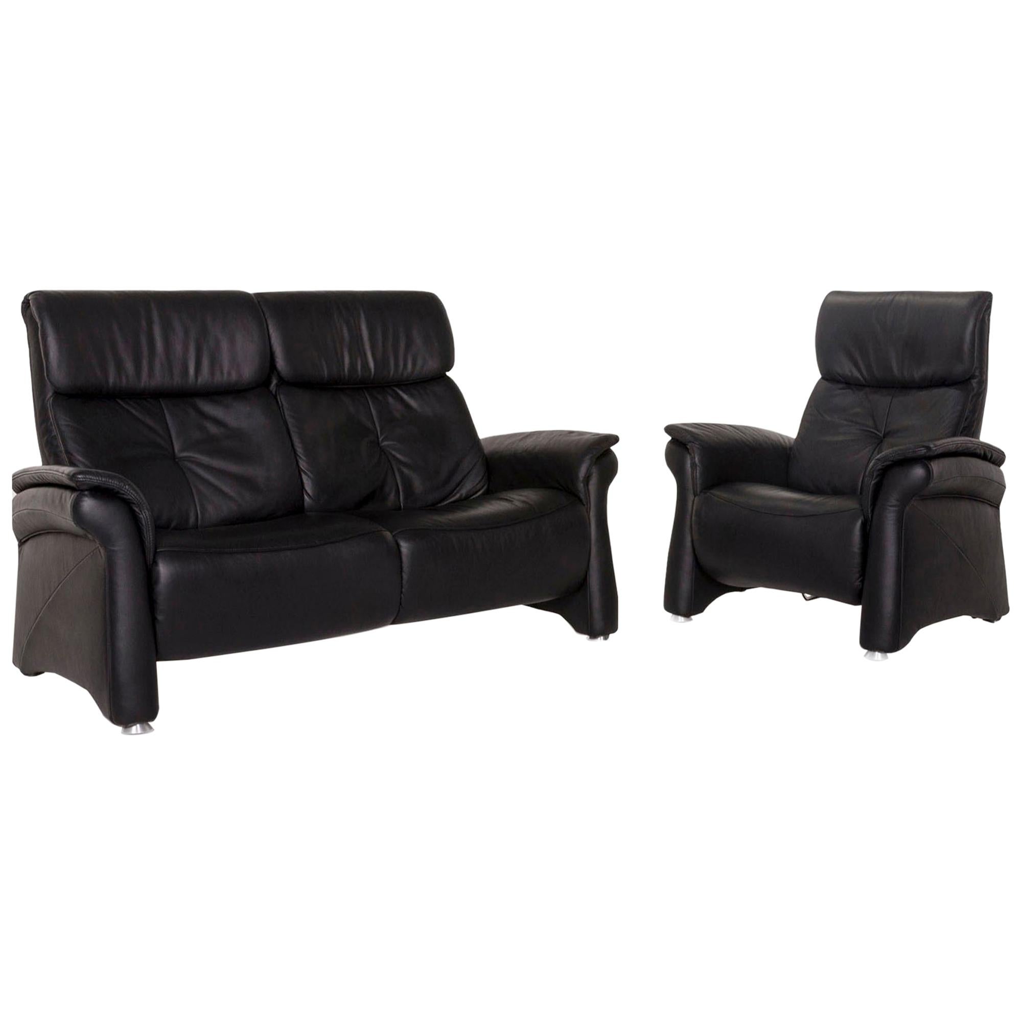 Mondo Leather Sofa Set Black 1 Sofa 1 Armchair Relax Function Function For Sale