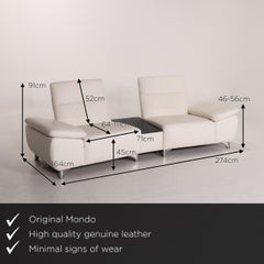 Mondo Leather Sofa White Two-Seat Relax Function Function Couch