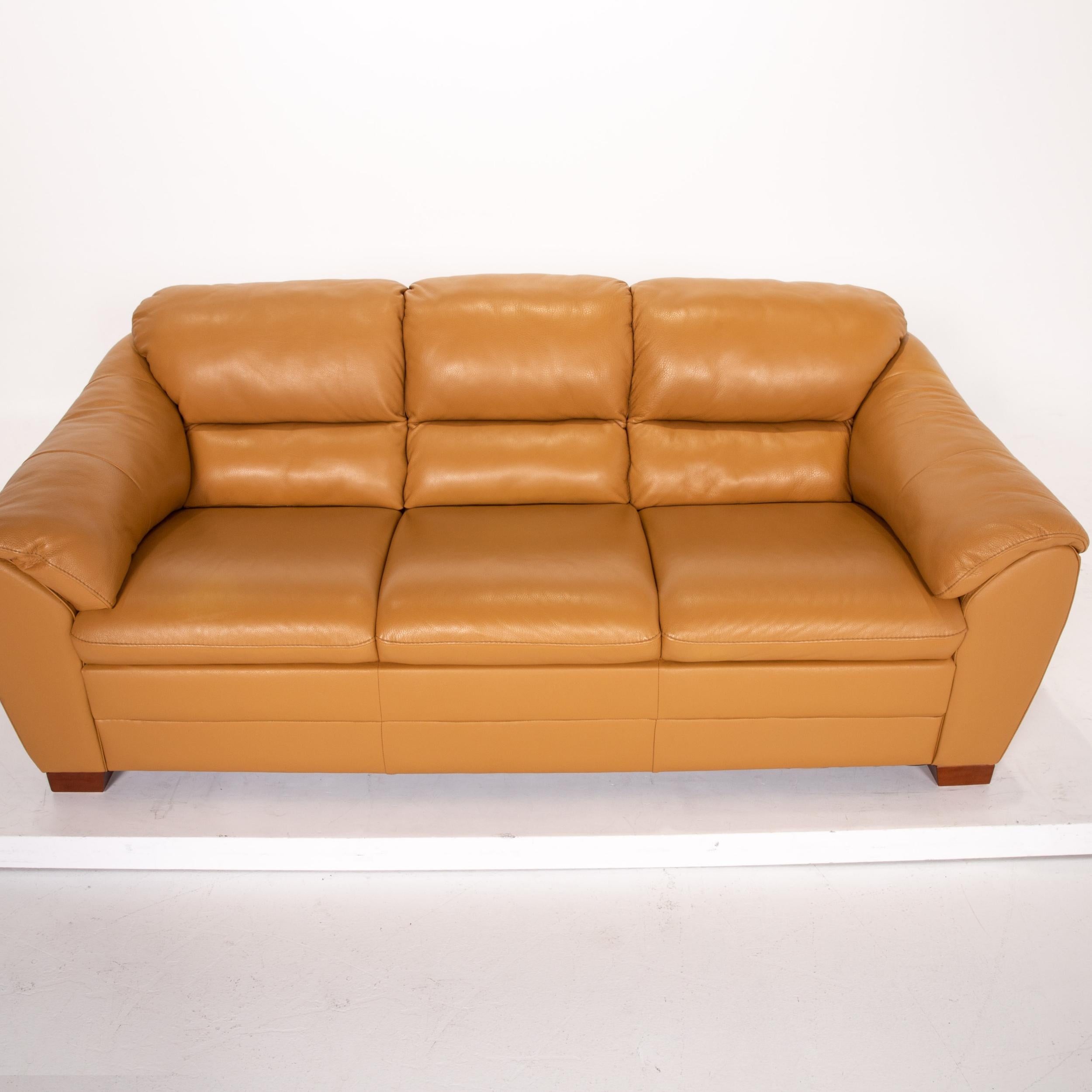 Contemporary Mondo Leather Sofa Yellow Mustard Yellow Two-Seat Couch For Sale