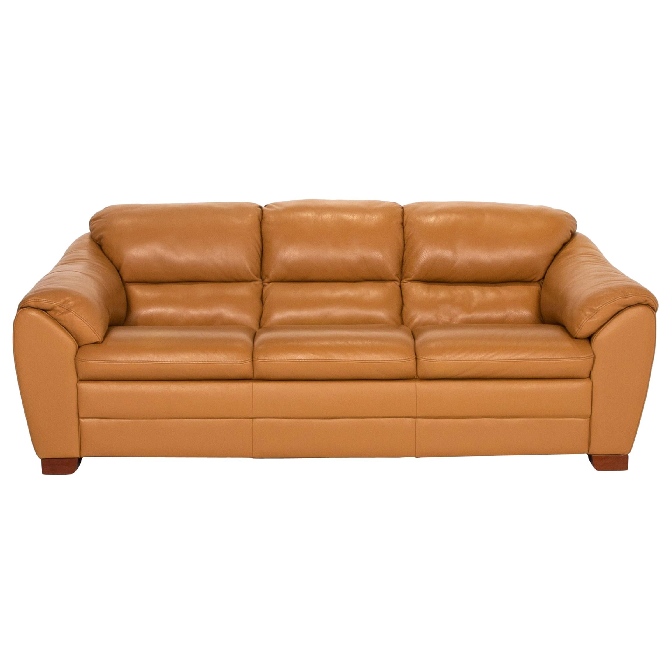 Mondo Leather Sofa Yellow Mustard Yellow Two-Seat Couch For Sale