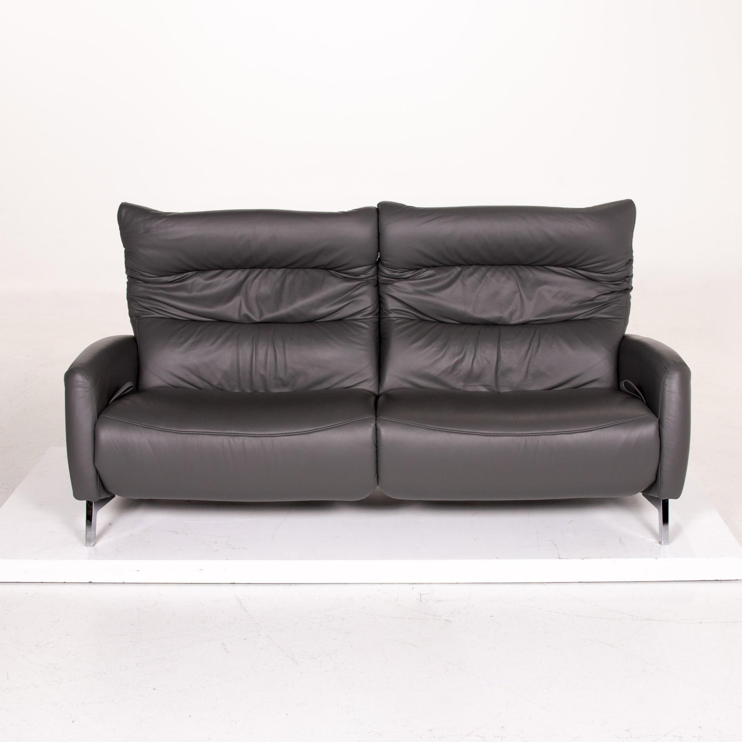 Mondo Recero Leather Sofa Gray Two-Seat Function Relax Function Couch 8