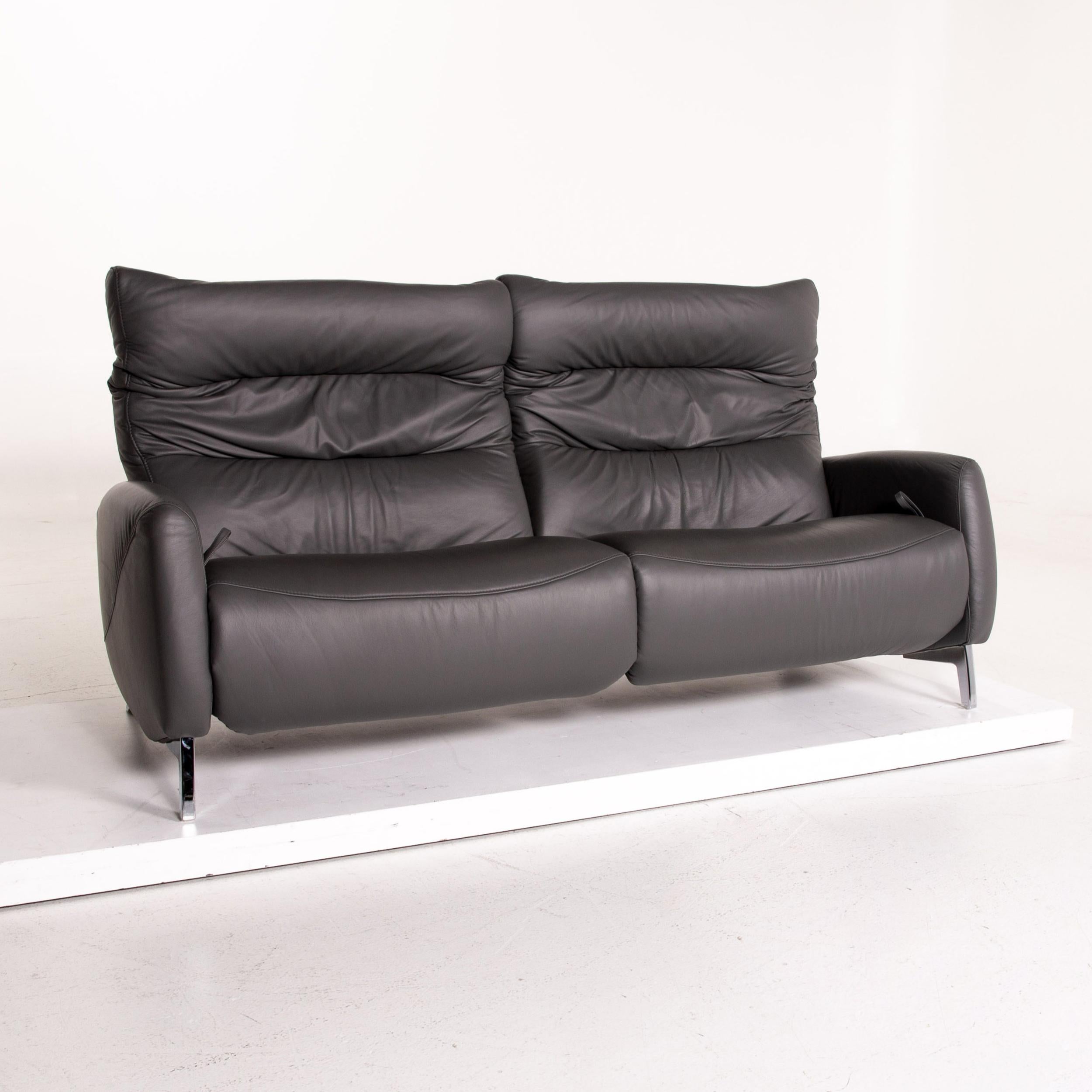 Mondo Recero Leather Sofa Gray Two-Seat Function Relax Function Couch 1