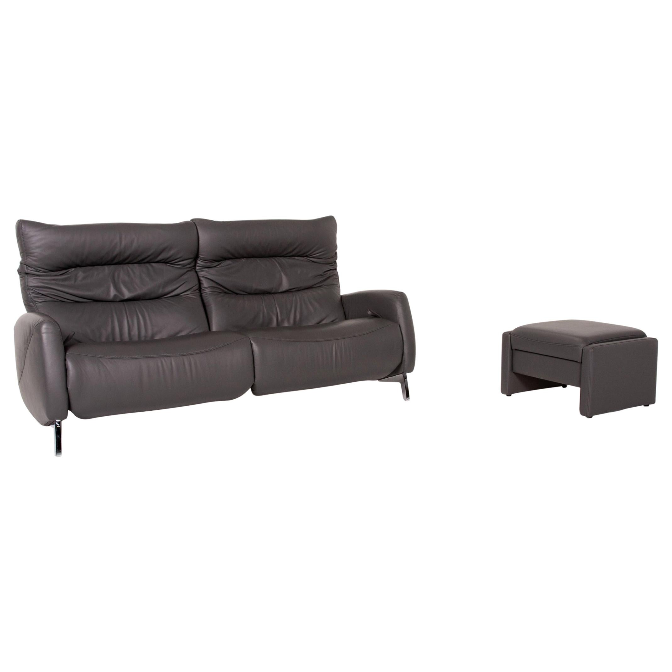 Mondo Recero Leather Sofa Gray Two-Seat Function Relax Function Couch