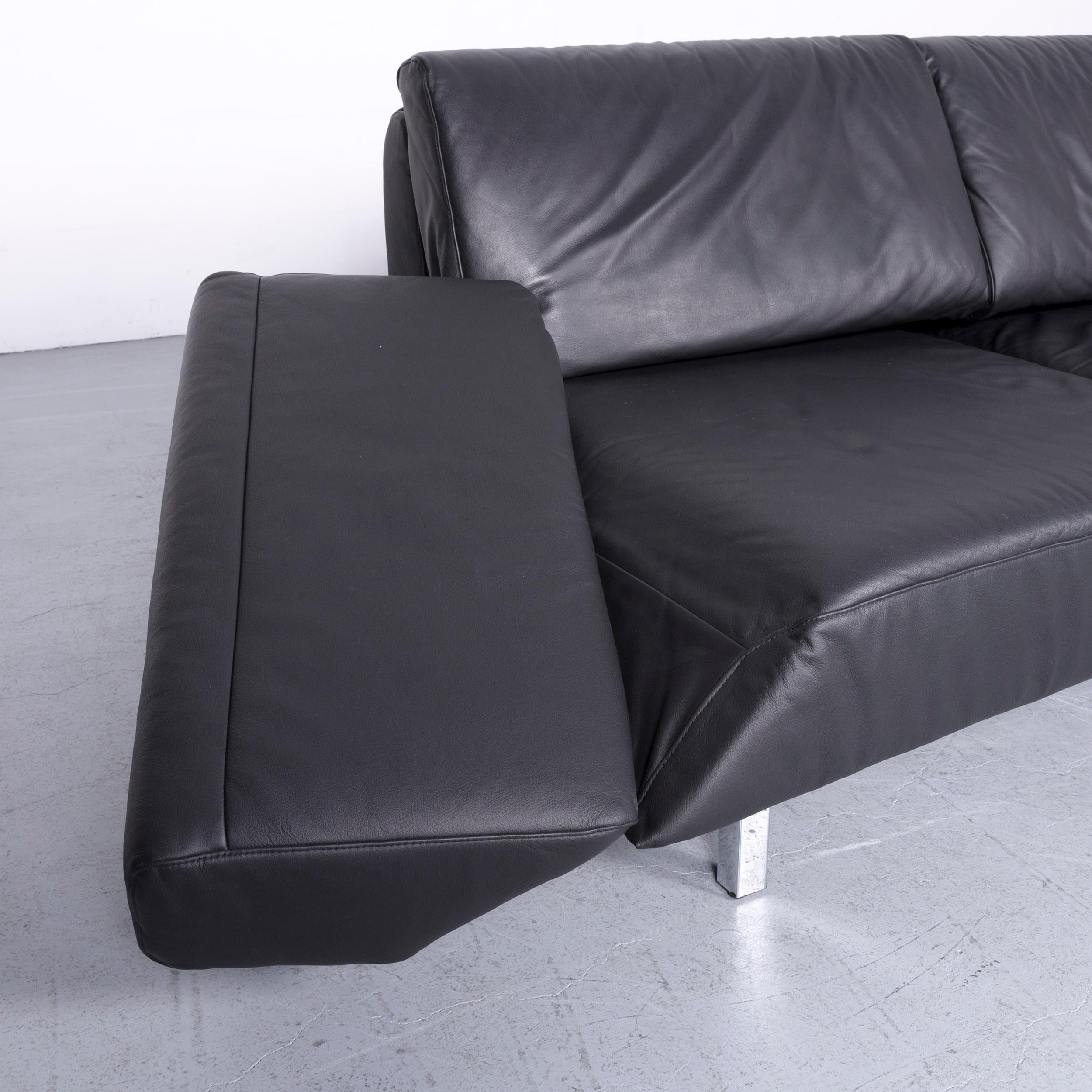 Mondo Relaxa Designer Three-Seat Sofa Leather Black Function Couch 5