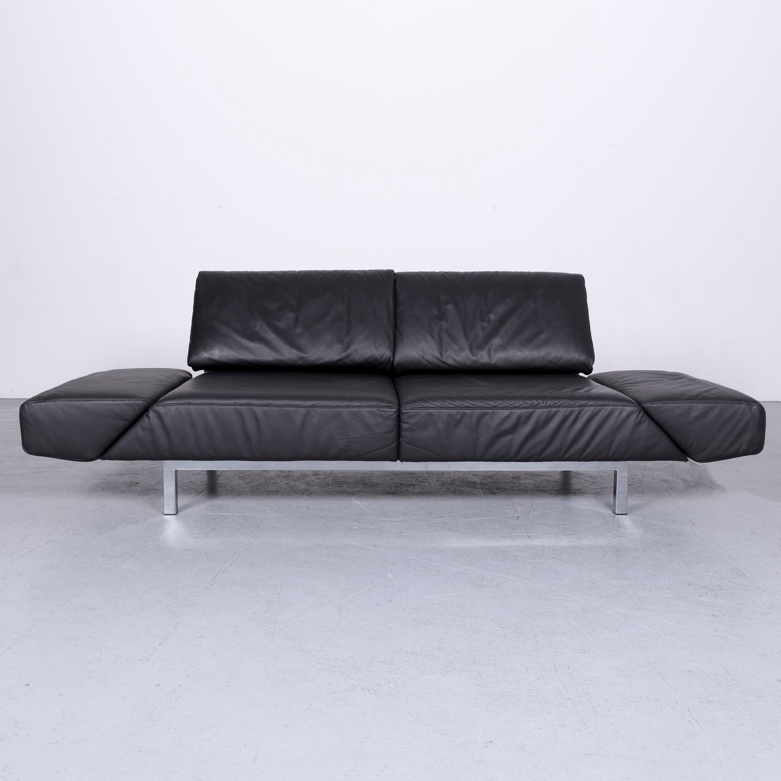 German Mondo Relaxa Designer Three-Seat Sofa Leather Black Function Couch