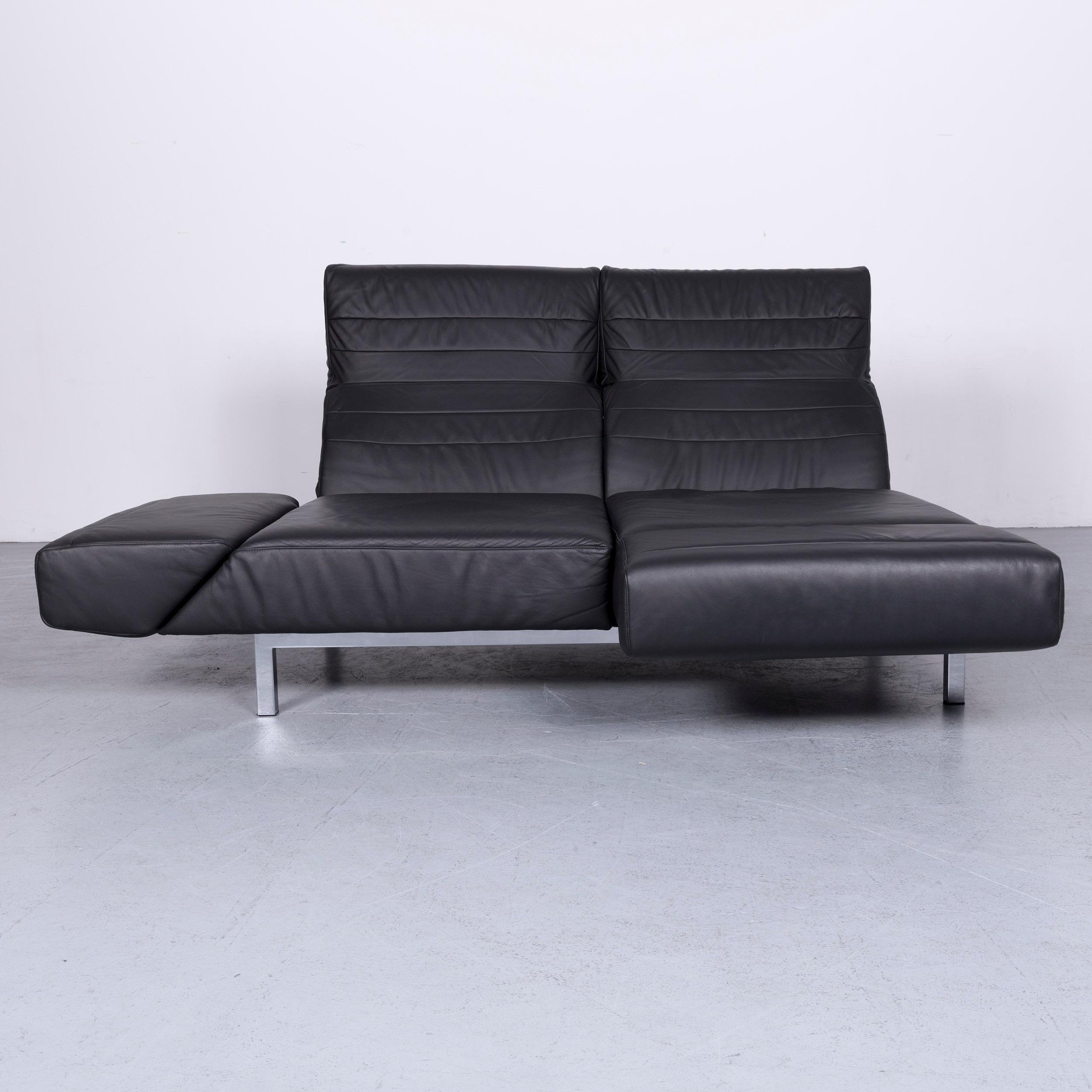 Mondo Relaxa Designer Three-Seat Sofa Leather Black Function Couch In Excellent Condition In Cologne, DE