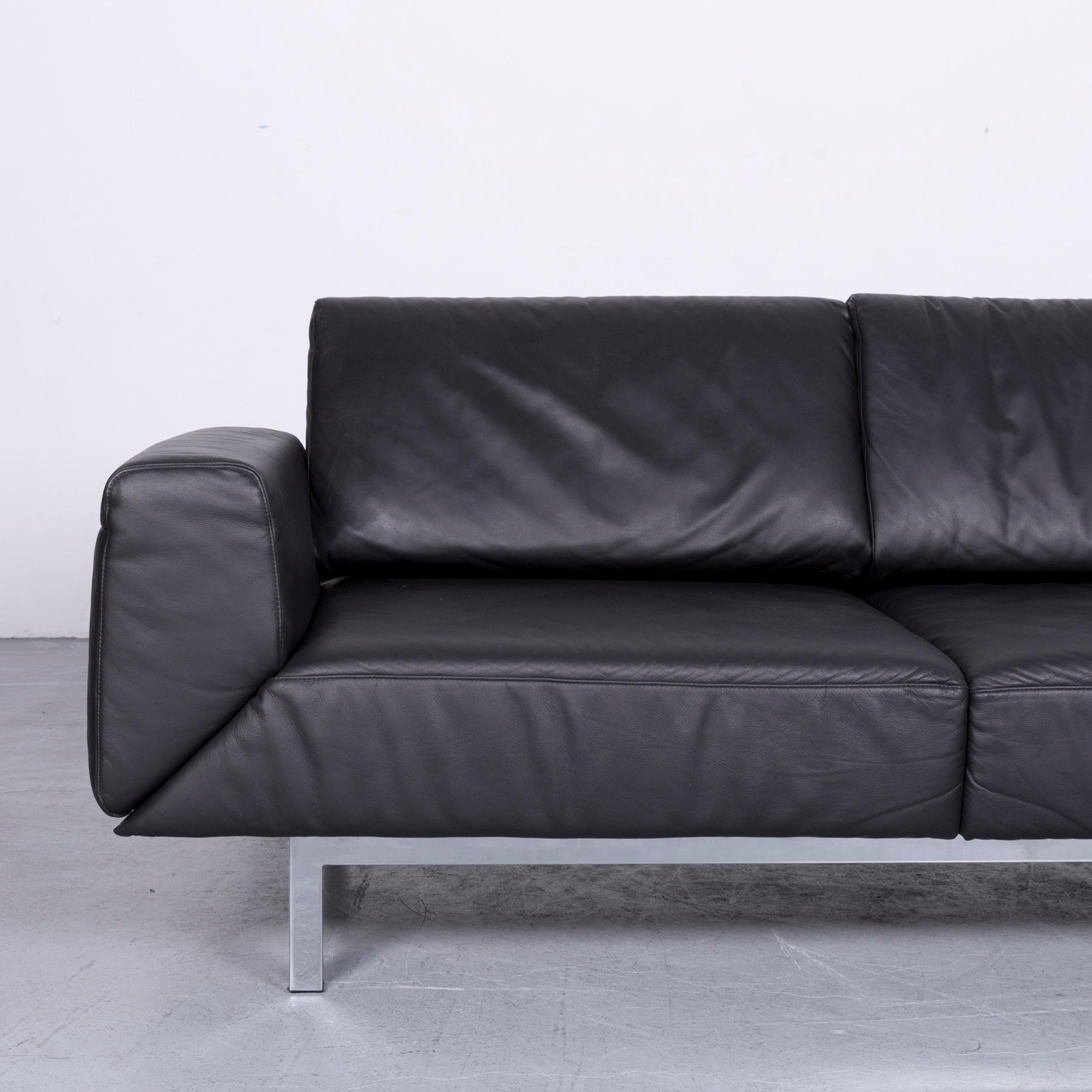 Mondo Relaxa Designer Three-Seat Sofa Leather Black Function Couch 1