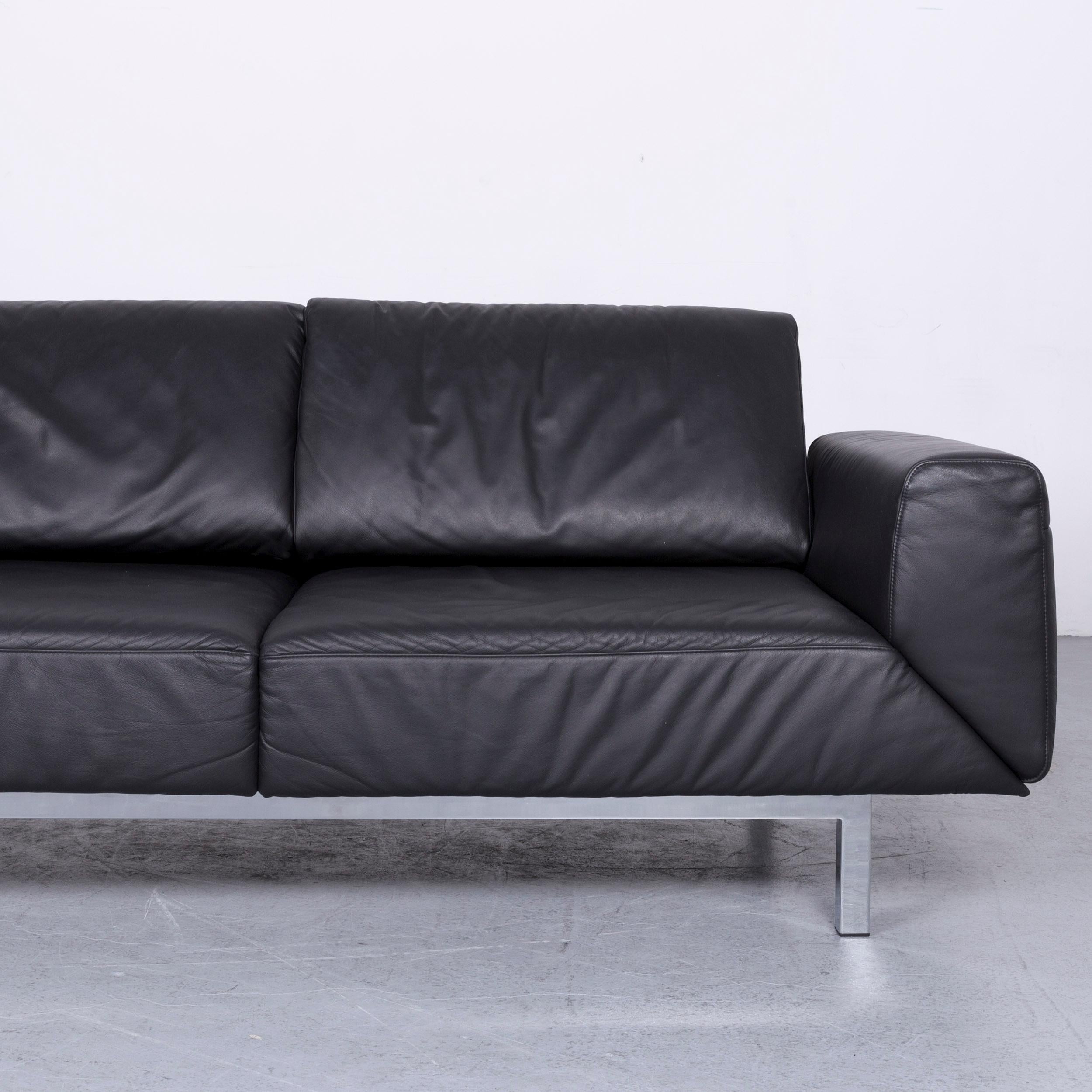 Mondo Relaxa Designer Three-Seat Sofa Leather Black Function Couch 2