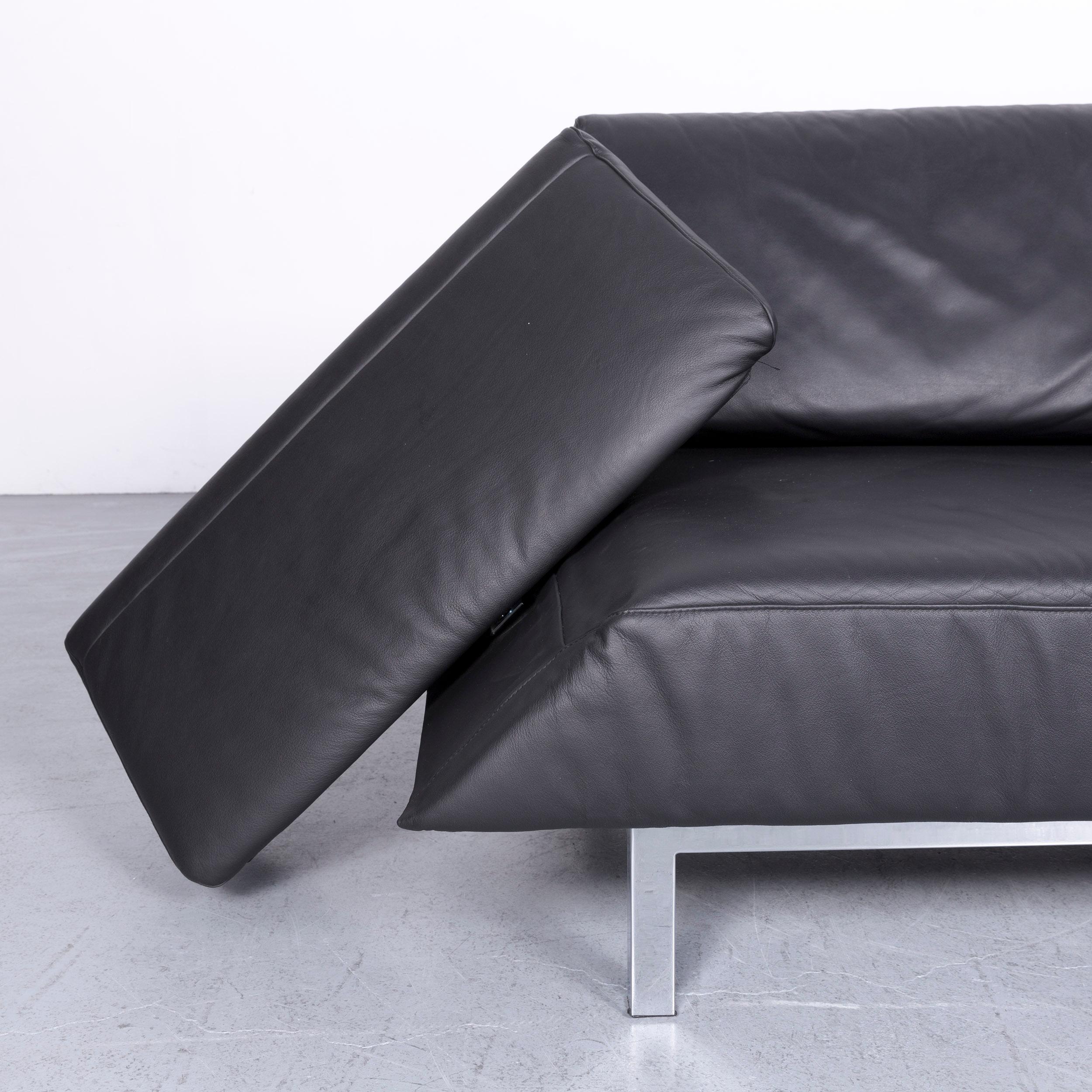 Mondo Relaxa Designer Three-Seat Sofa Leather Black Function Couch 4