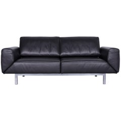 Mondo Relaxa Designer Two-Seat Sofa Leather Black Function Couch