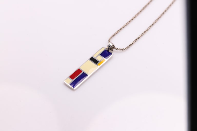 Mondrian Inspired Art Pendant Sterling Silver Enamel Fine Art Jewelry For Sale at 1stDibs