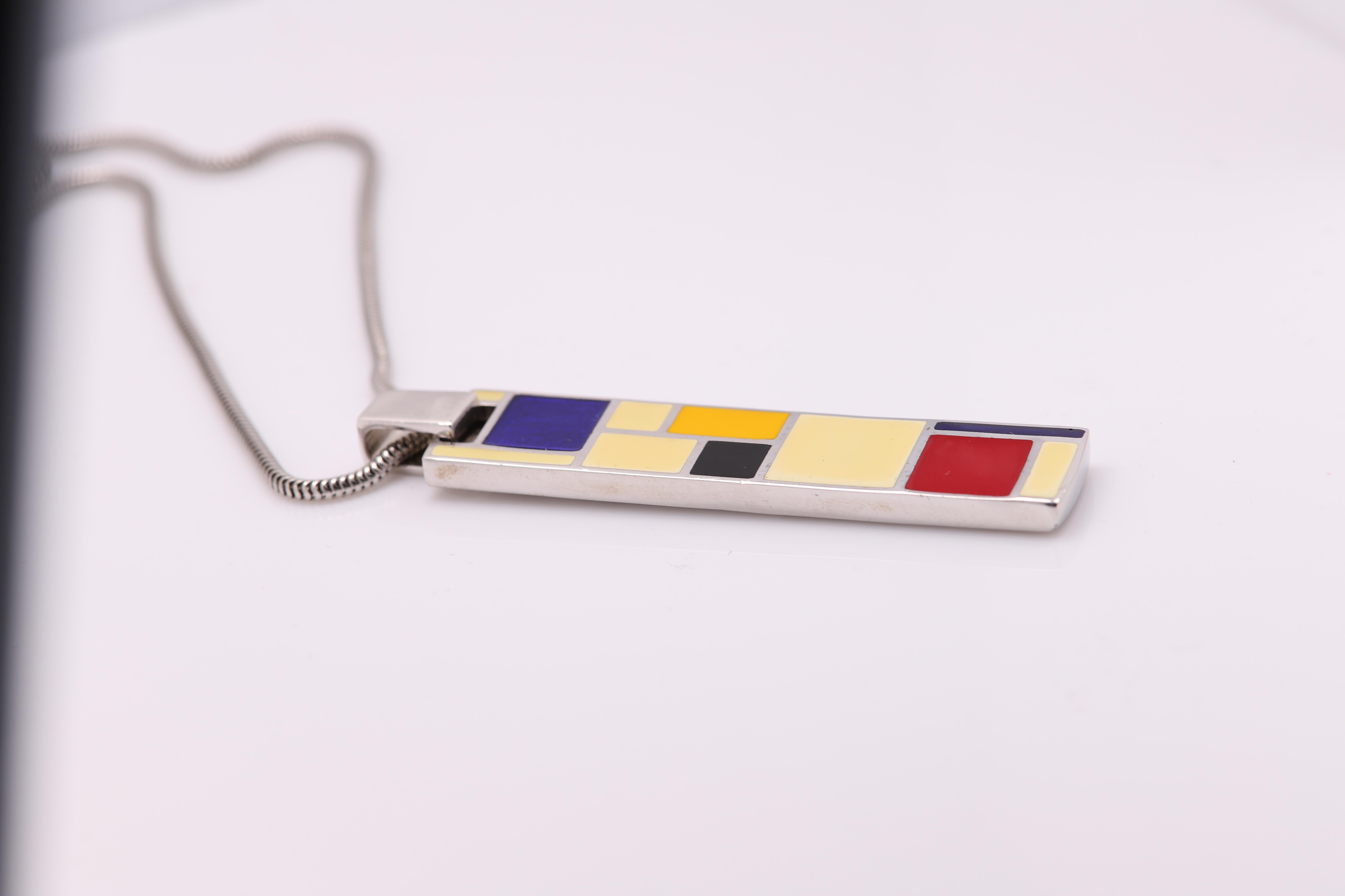 Mondrian Inspired Art Pendant Sterling Silver Enamel Fine Art Jewelry In New Condition For Sale In Brooklyn, NY