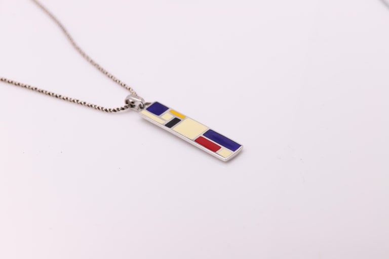 Mondrian Inspired Art Pendant Sterling Silver Enamel Fine Art Jewelry For Sale at 1stDibs