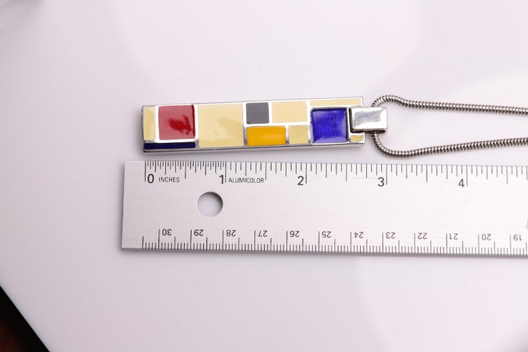 Mondrian Inspired Art Pendant Sterling Silver Enamel Fine Art Jewelry For Sale at 1stDibs