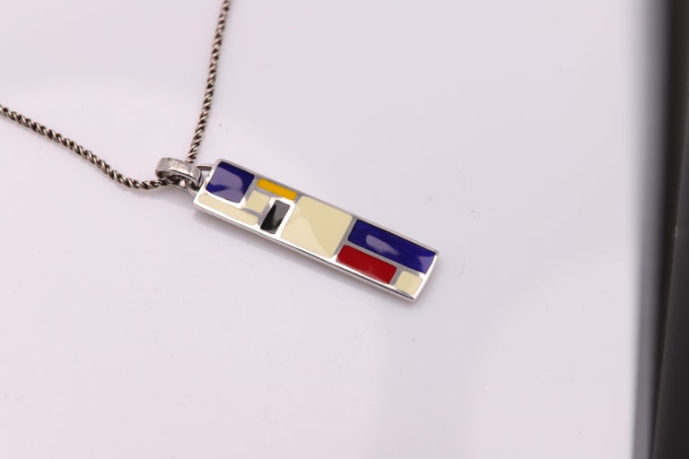 Mondrian Inspired Art Pendant Sterling Silver Enamel Fine Art Jewelry For Sale at 1stDibs