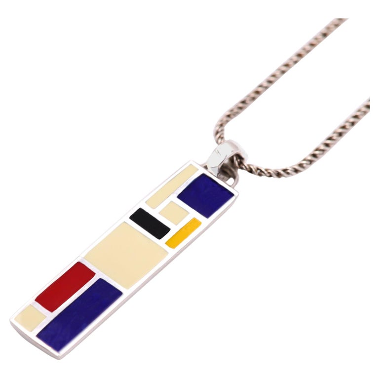Mondrian Inspired Art Pendant Sterling Silver Enamel Fine Art Jewelry For Sale at 1stDibs
