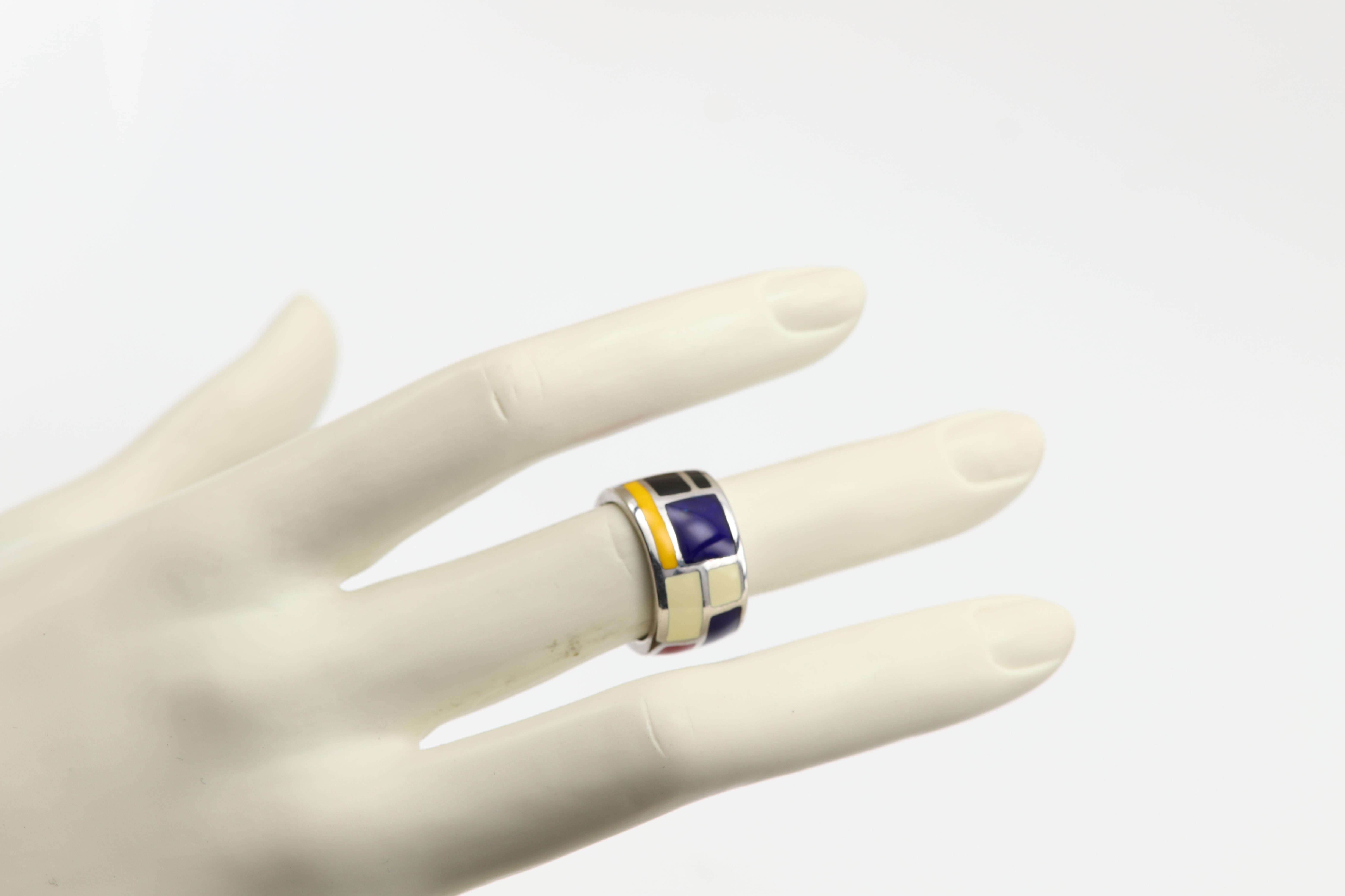Art Ring Sterling Silver famous artist Mondrian Enamel Inspired Artistic Ring For Sale 7