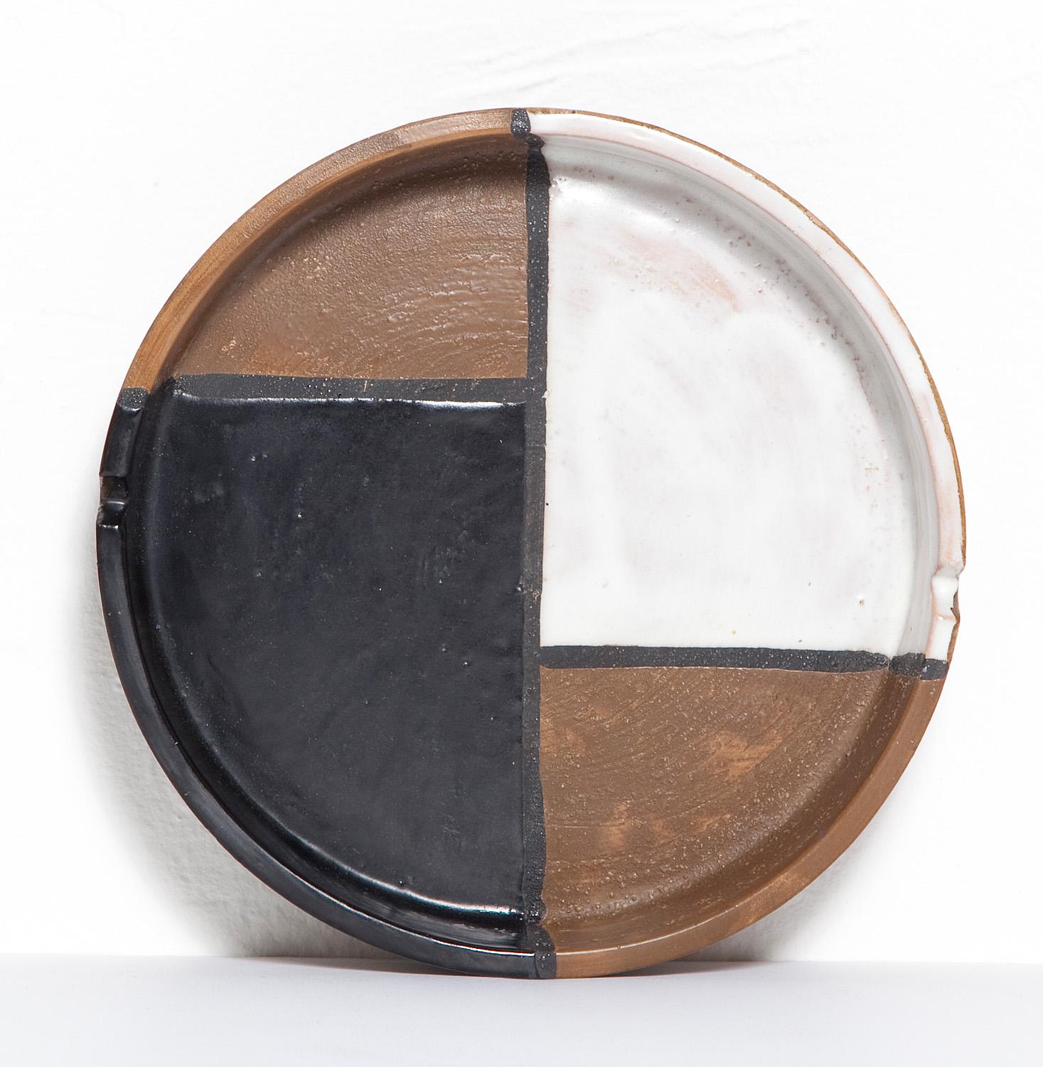 Mondrian-inspired black, white, and brown ashtray by Bitossi for Raymor, circa 1965. Marked 