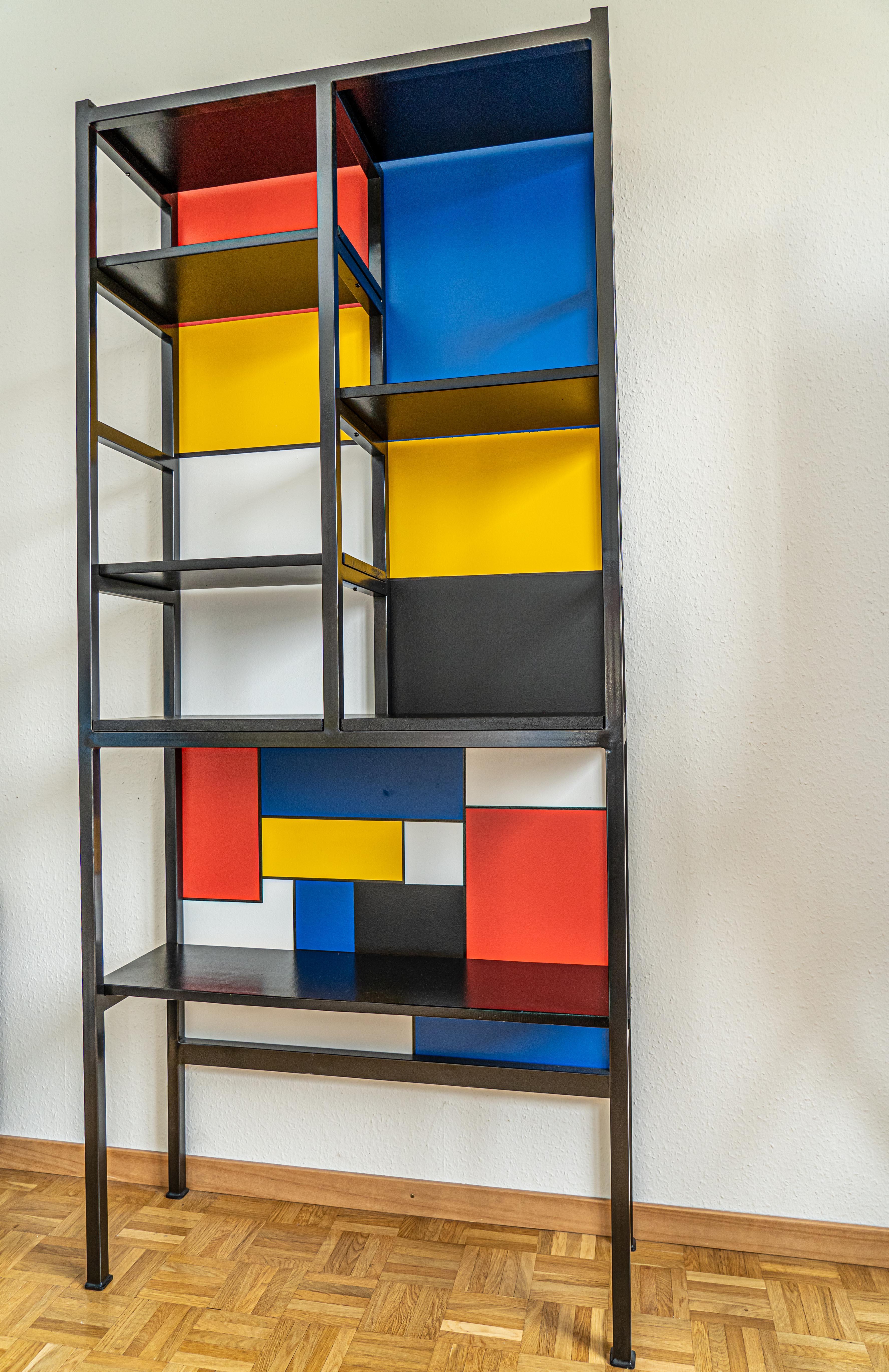 European Mondrian Mid-Century Modern Bookcase, Unique Piece For Sale