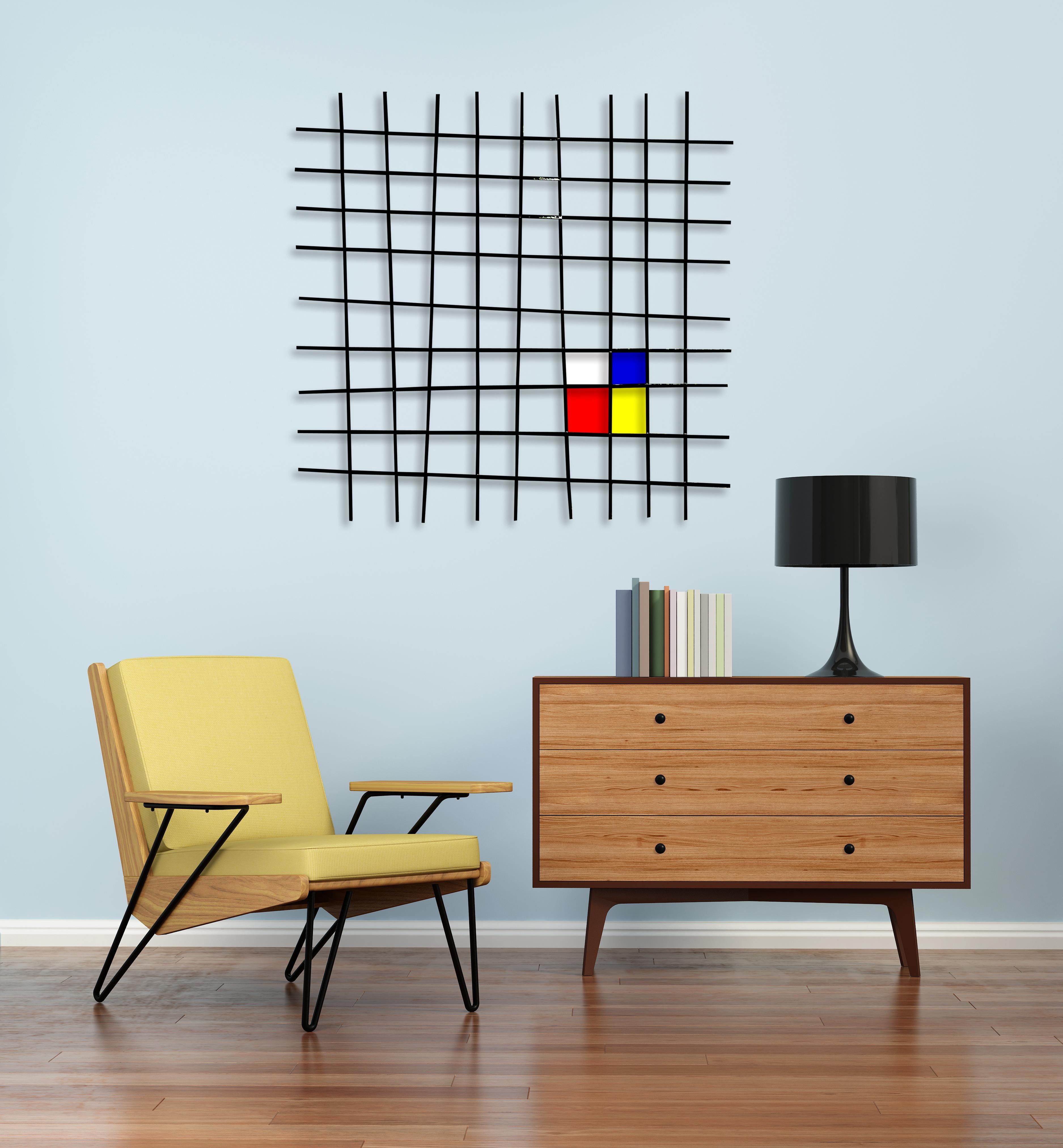 „Mondrian“ Original-Wandskulptur aus Glas und Metall (amerikanisch) im Angebot