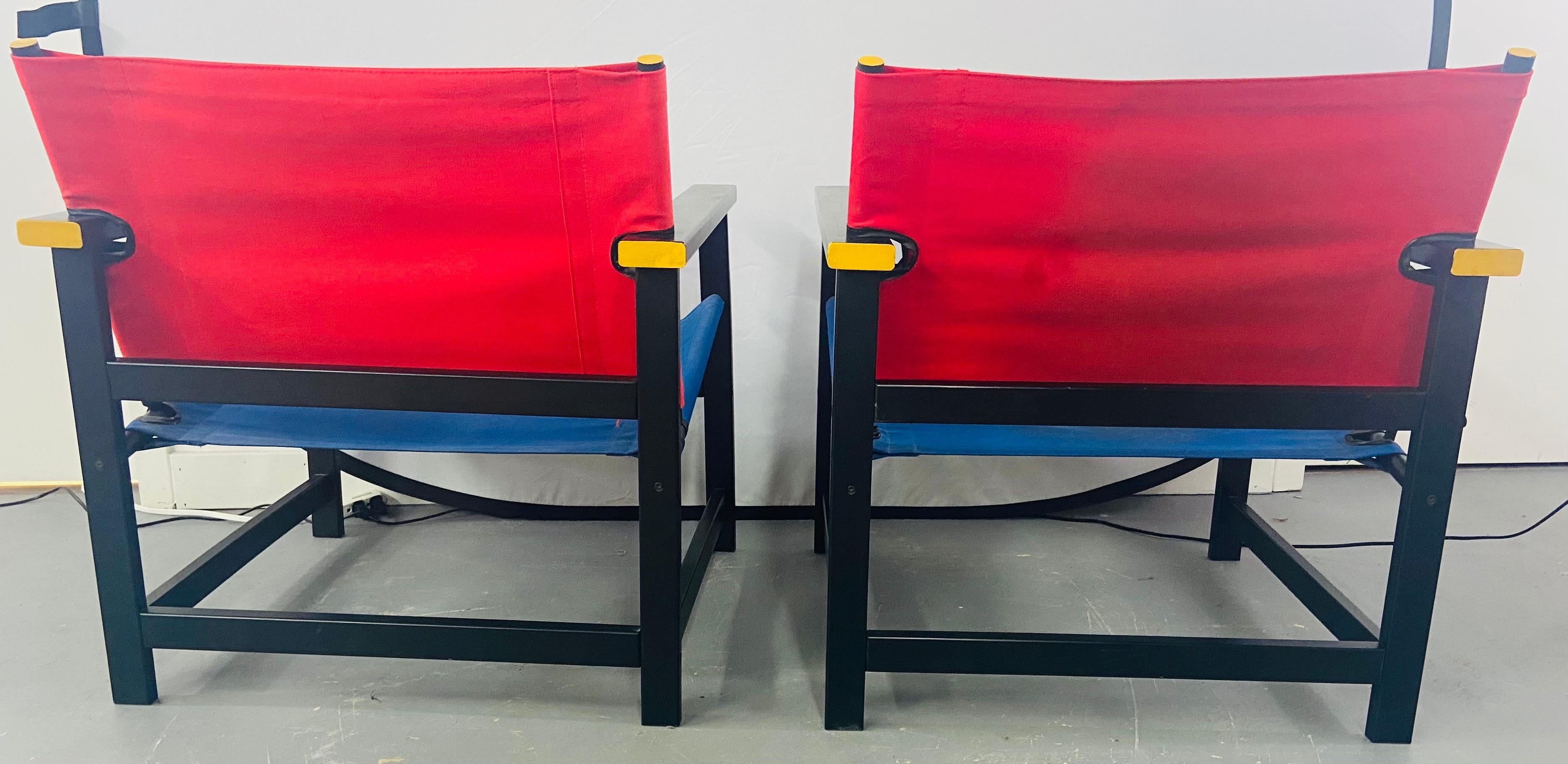 Mondrian Red and Blue Style Sling Chair, a Pair 1
