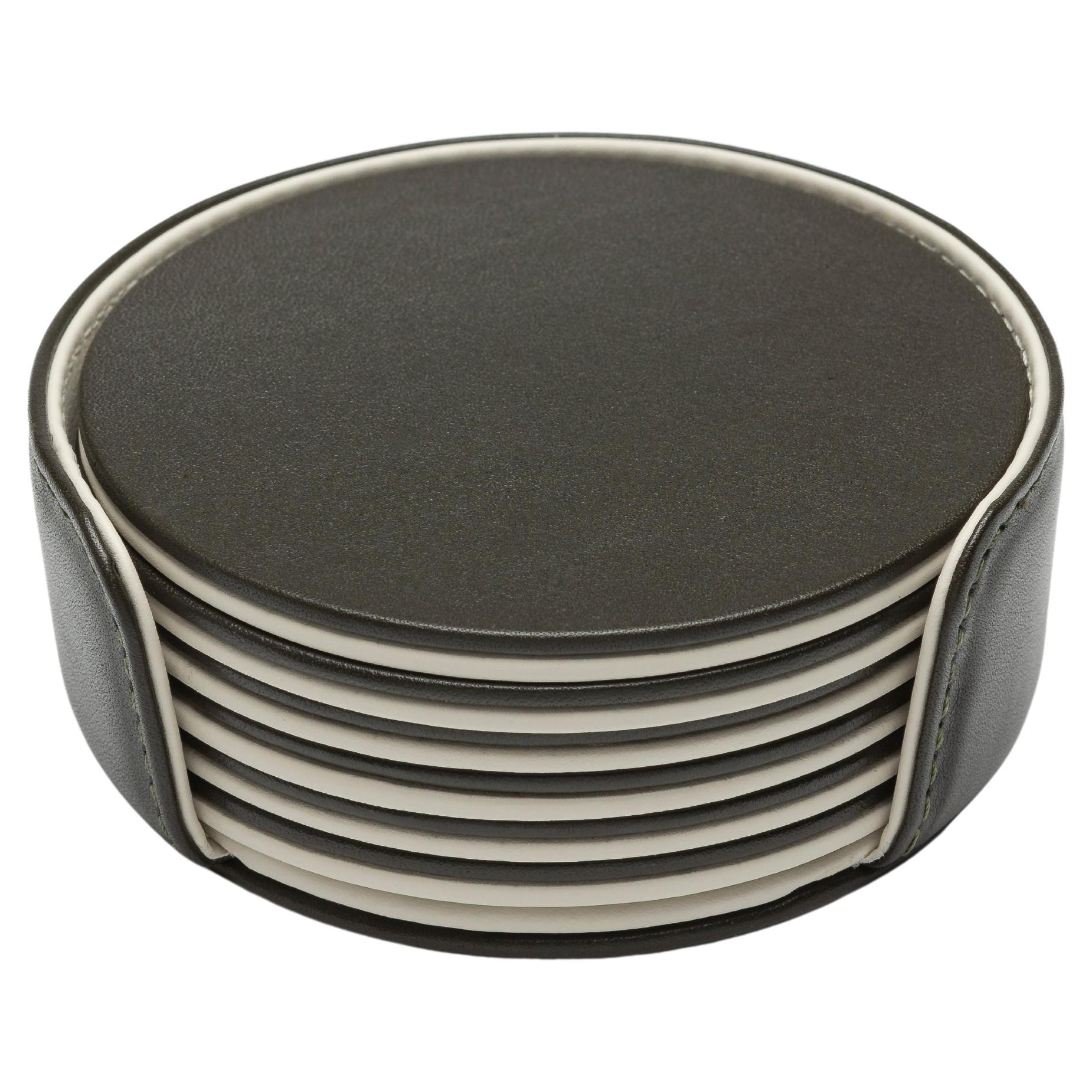 MONDRIAN – Round Coasters Flat Set – 6 pieces – Agave Green & Luna White