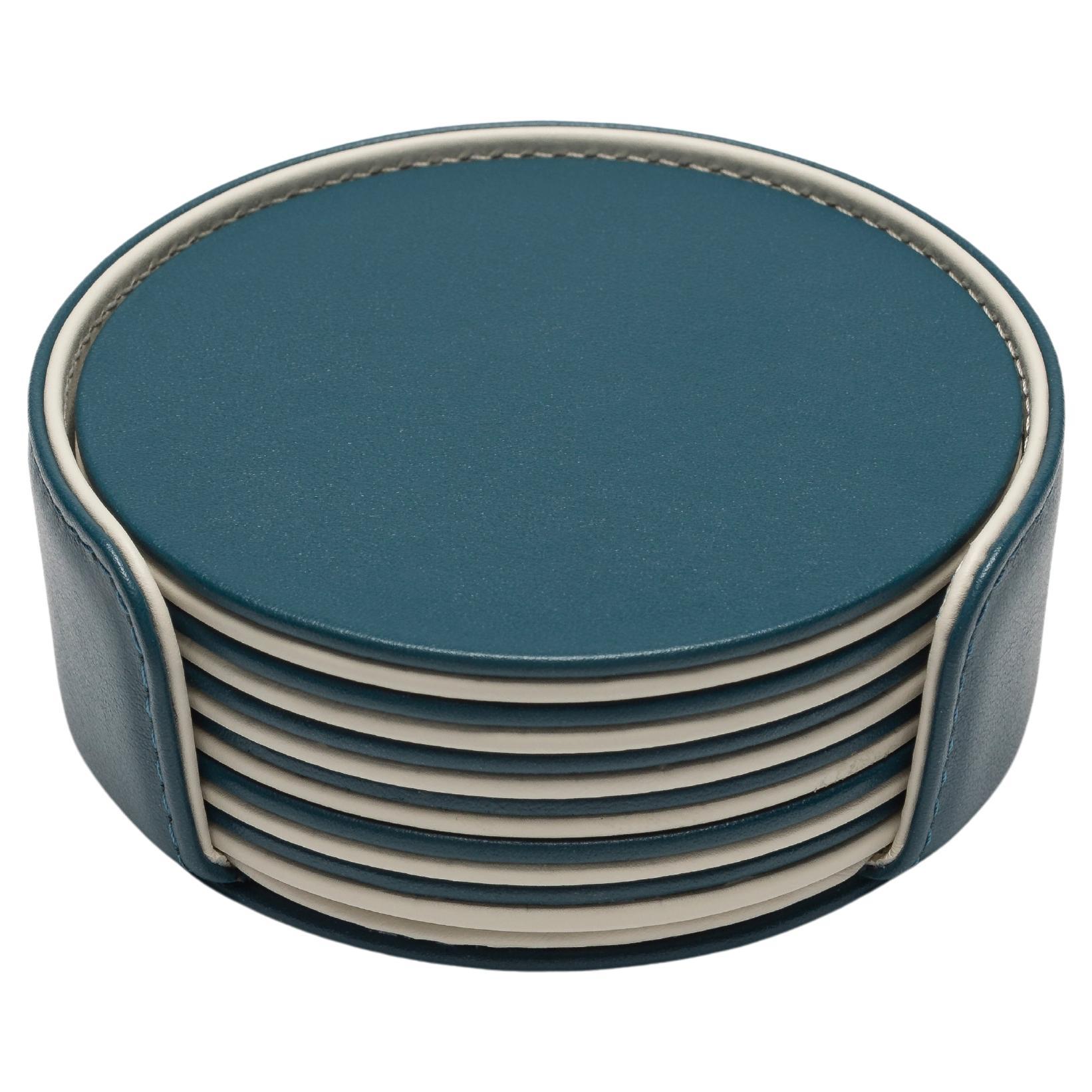 MONDRIAN – Round Coasters Flat Set – 6 pieces – Amalfi Blue & Luna White in vendita
