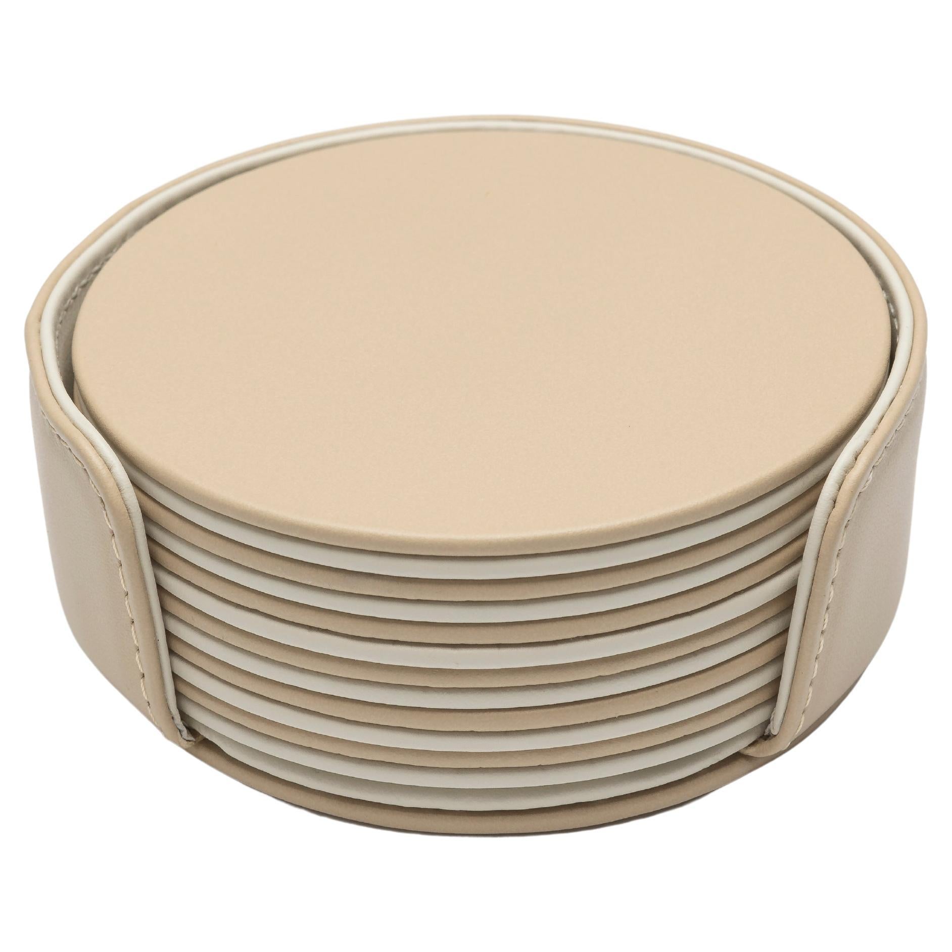 MONDRIAN – Round Coasters Flat Set – 6 pieces – Cappuccino Beige & Luna White