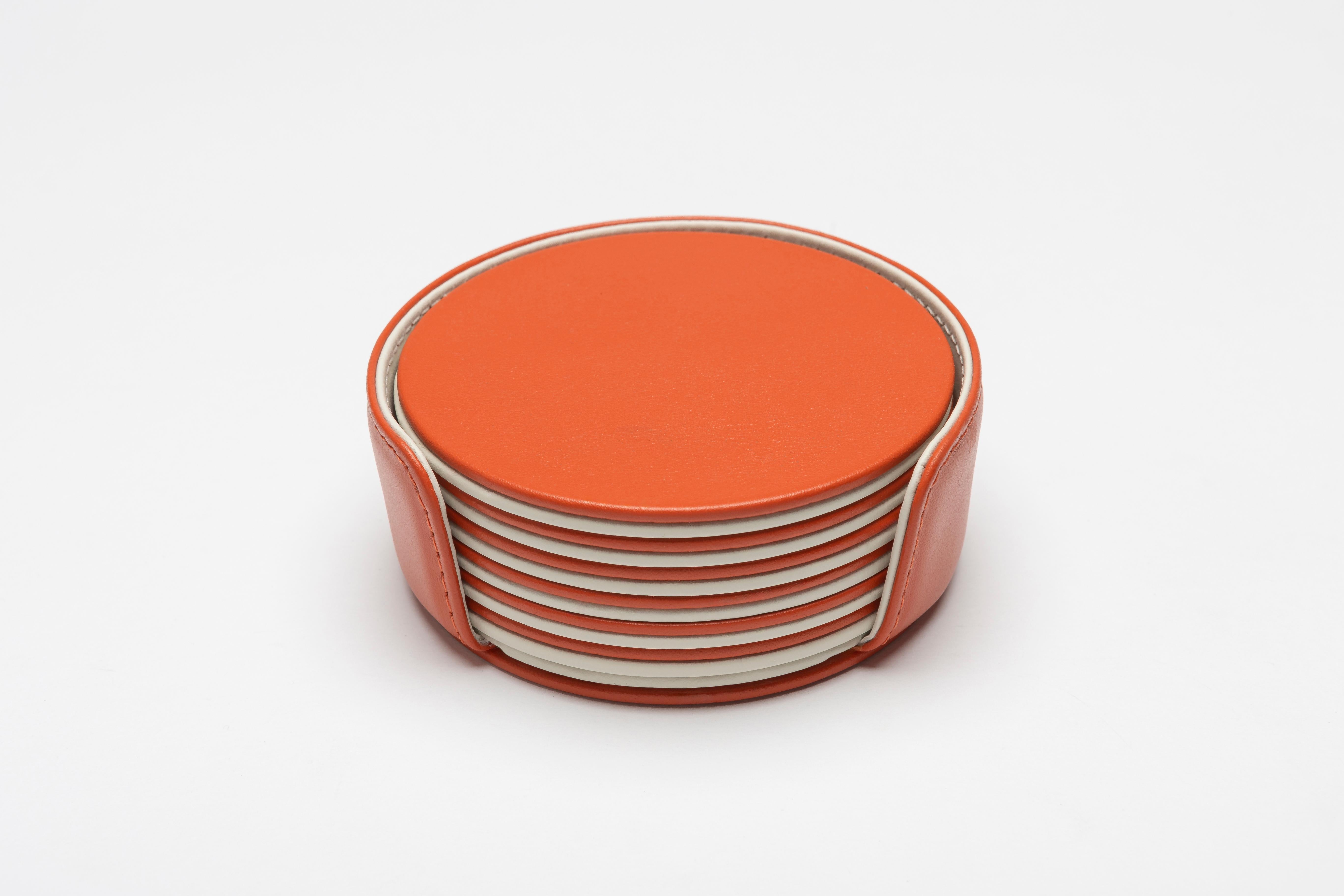 Fatto a mano MONDRIAN – Round Coasters Flat Set – 6 pieces – Cedro Yellow & Luna White in vendita