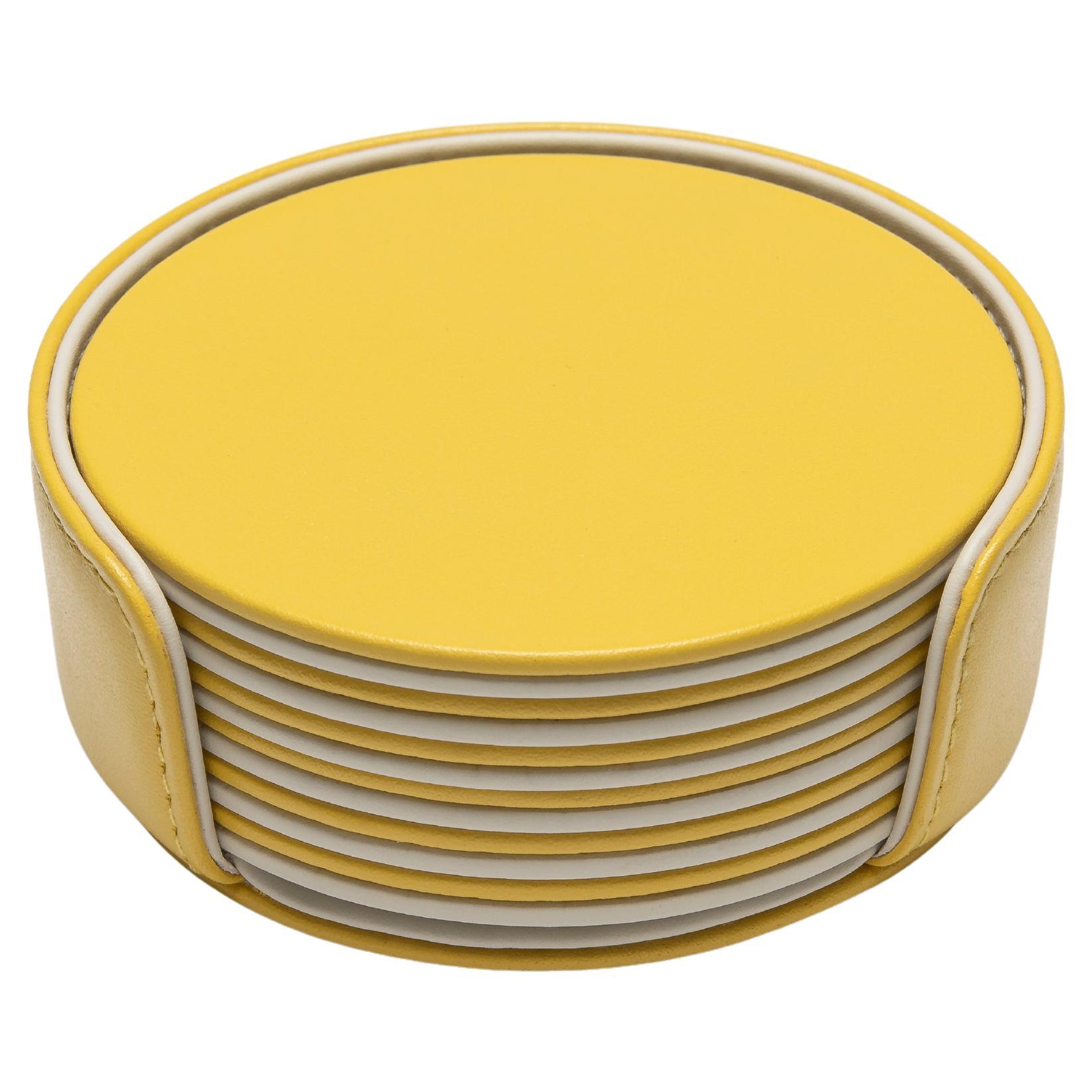 MONDRIAN – Round Coasters Flat Set – 6 pieces – Cedro Yellow & Luna White