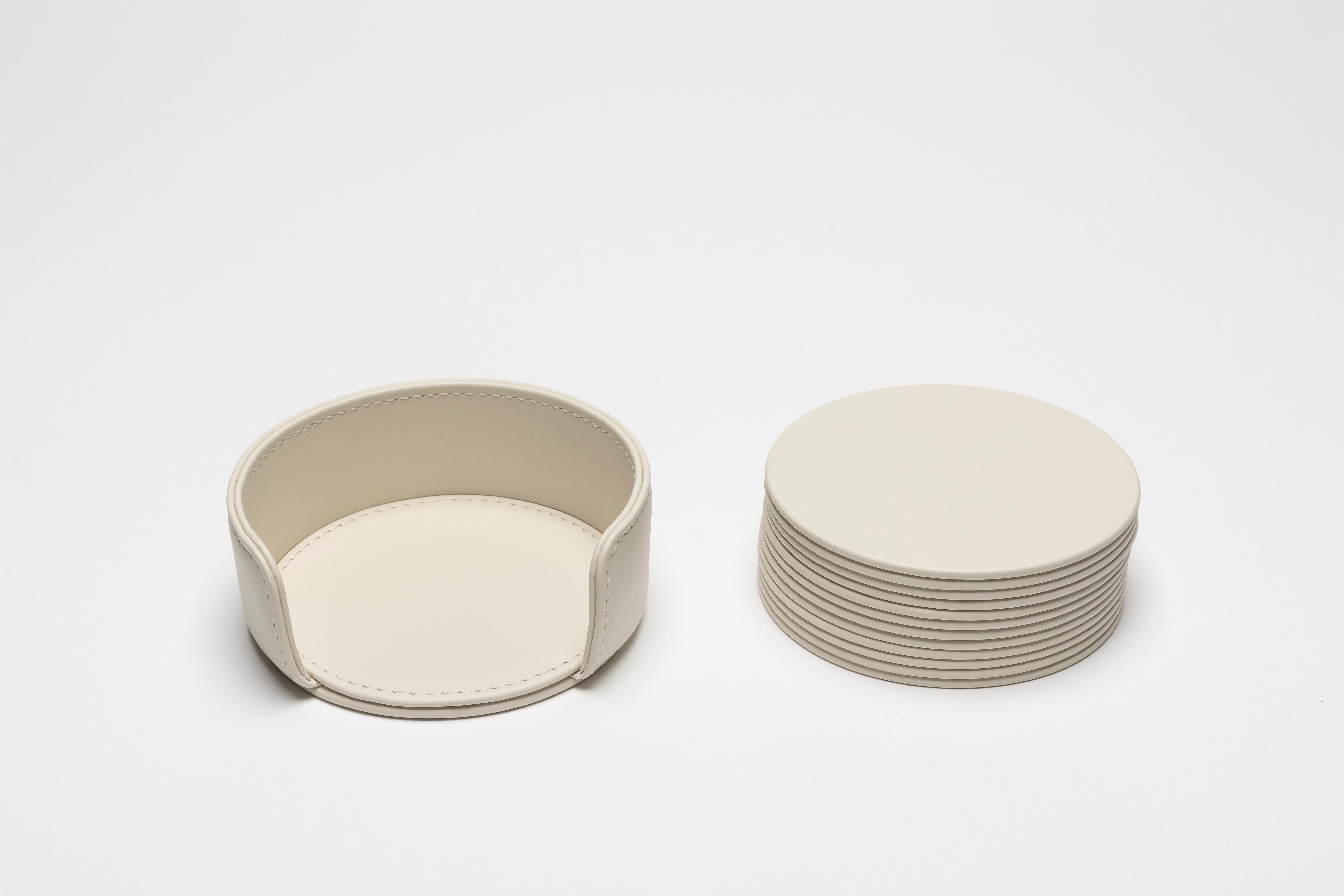 Italian MONDRIAN – Round Coasters Flat Set – 6 pieces – Luna White & Luna White en vente