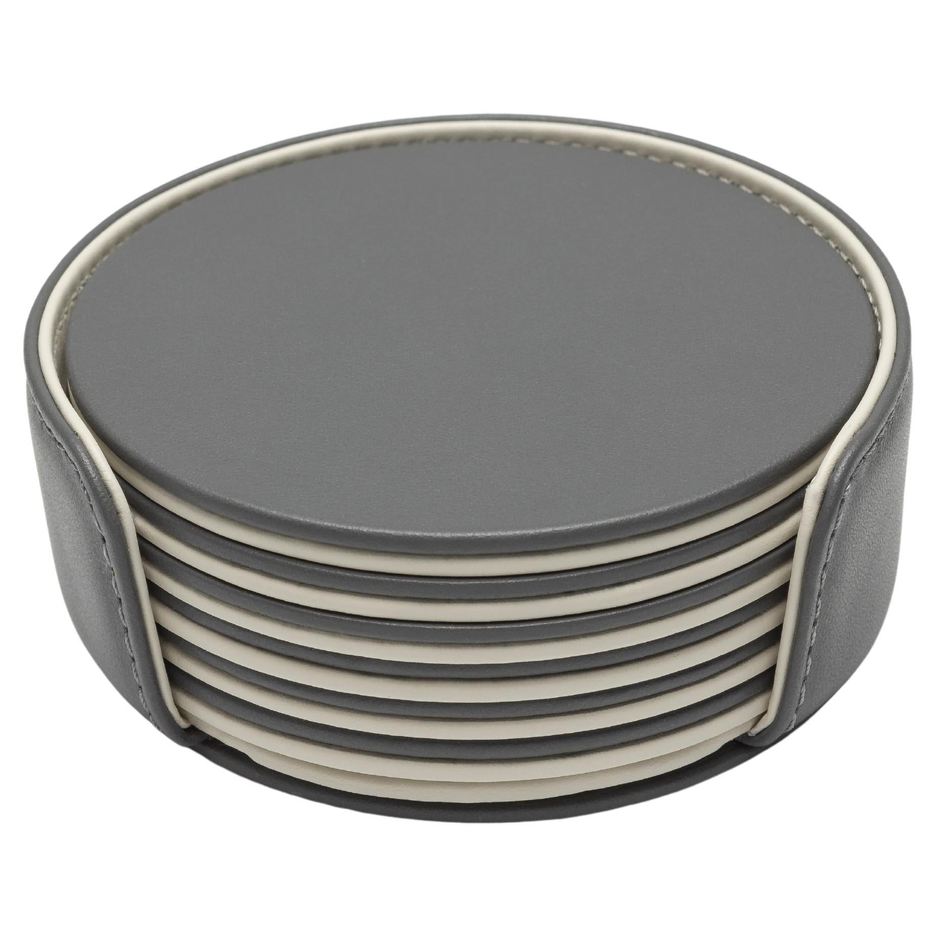 MONDRIAN – Round Coasters Flat Set – 6 pieces – Pietra Grey & Luna White