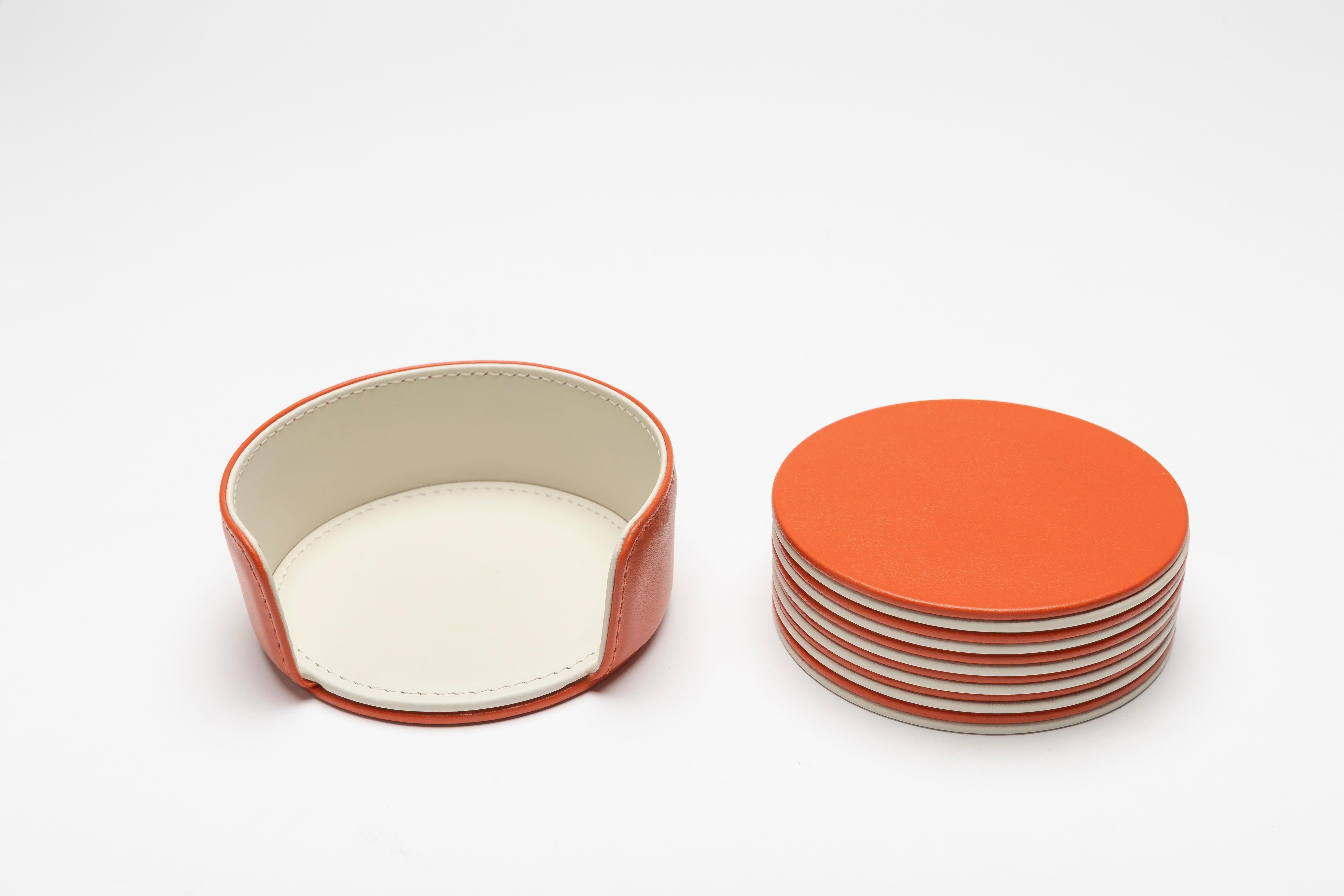 Italian MONDRIAN – Round Coasters Flat Set – 6 pieces – Spritz Orange & Luna White in vendita