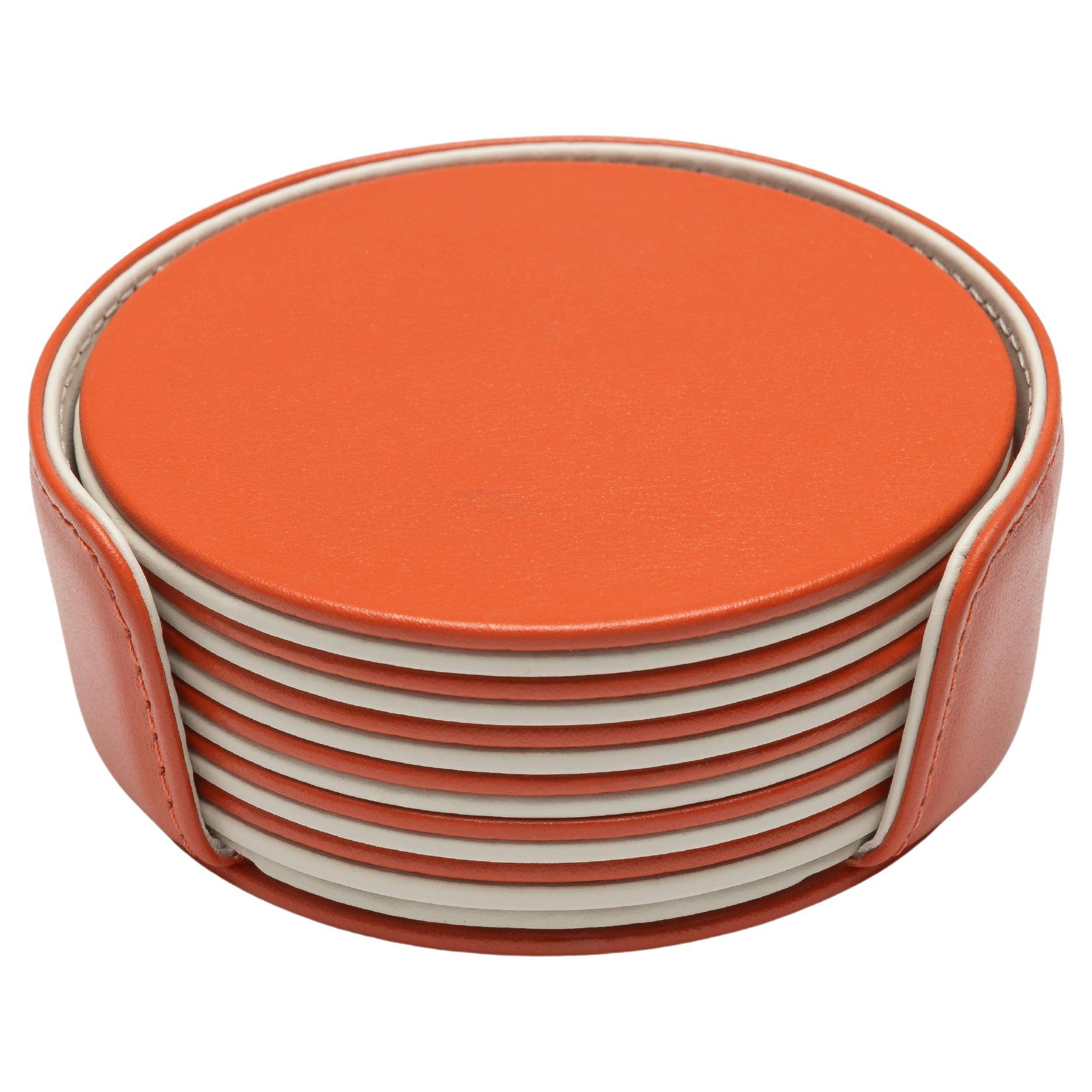 MONDRIAN – Round Coasters Flat Set – 6 pieces – Spritz Orange & Luna White in vendita