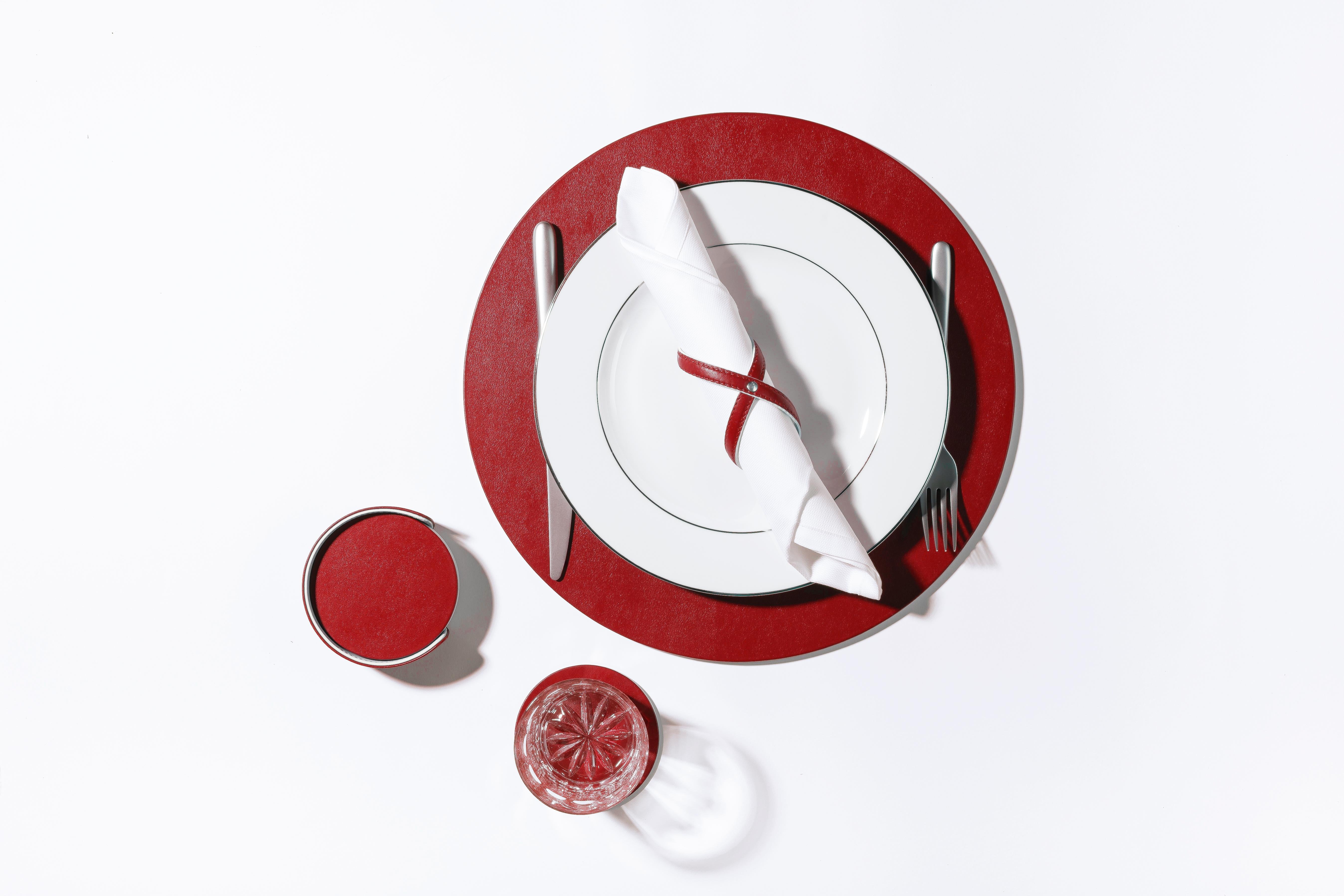 MONDRIAN - Runder Tischsets - Dunkelkirschrot & Schneeweiß (Moderne) im Angebot