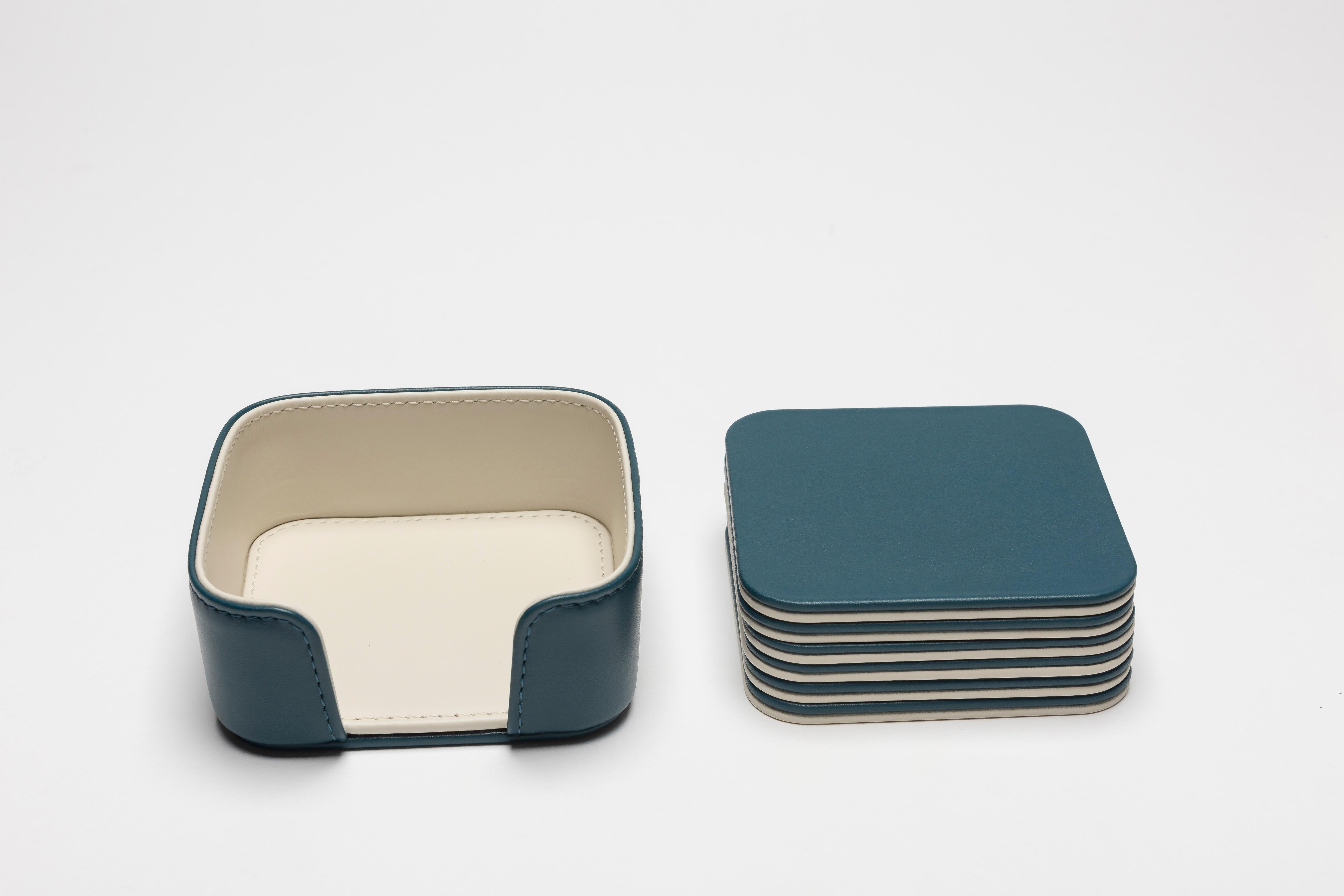 Italian MONDRIAN – Square Coasters Flat Set – 6 pieces – Amalfi Blue in vendita
