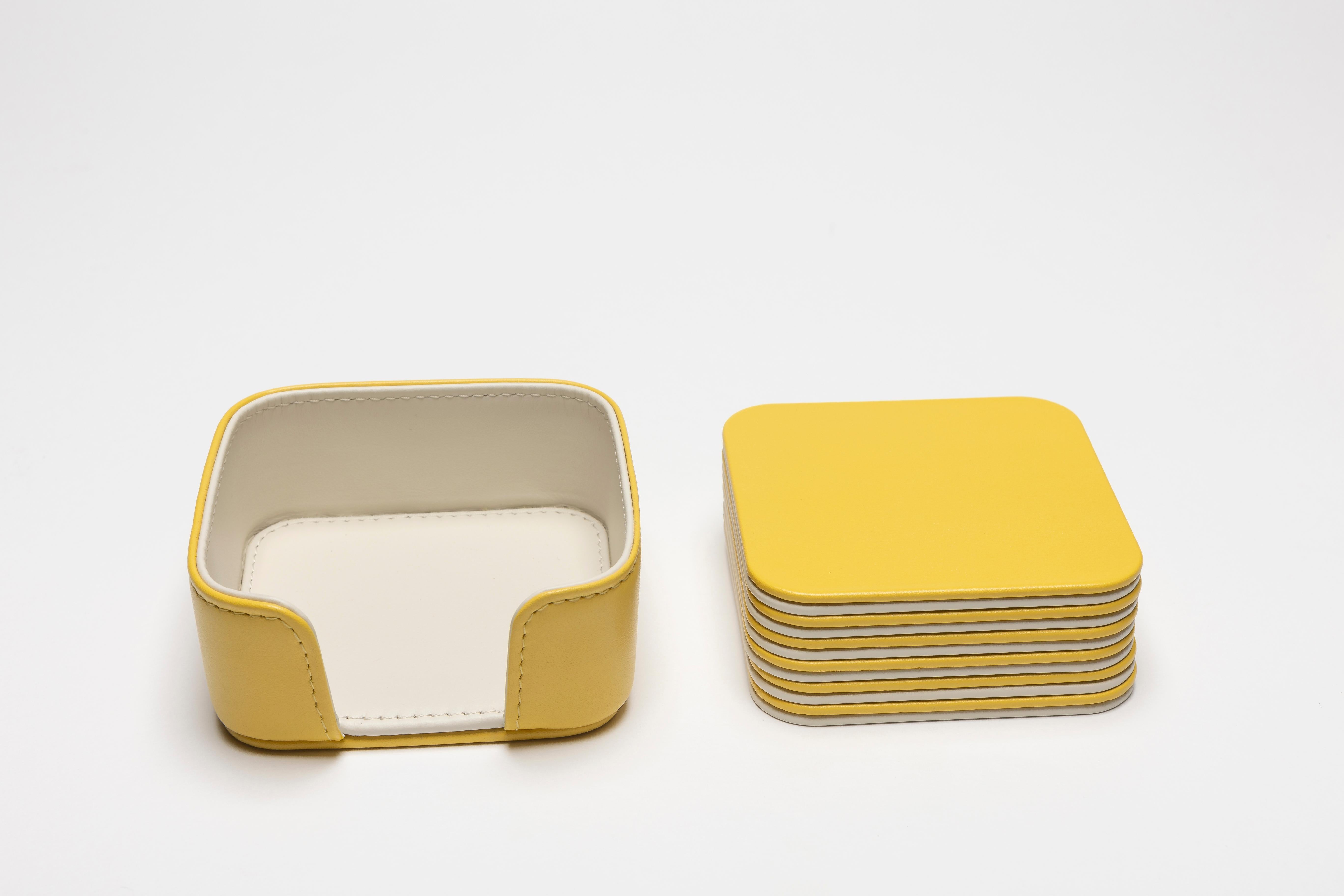 Italian MONDRIAN – Square Coasters Flat Set – 6 pieces – Cedro Yellow in vendita