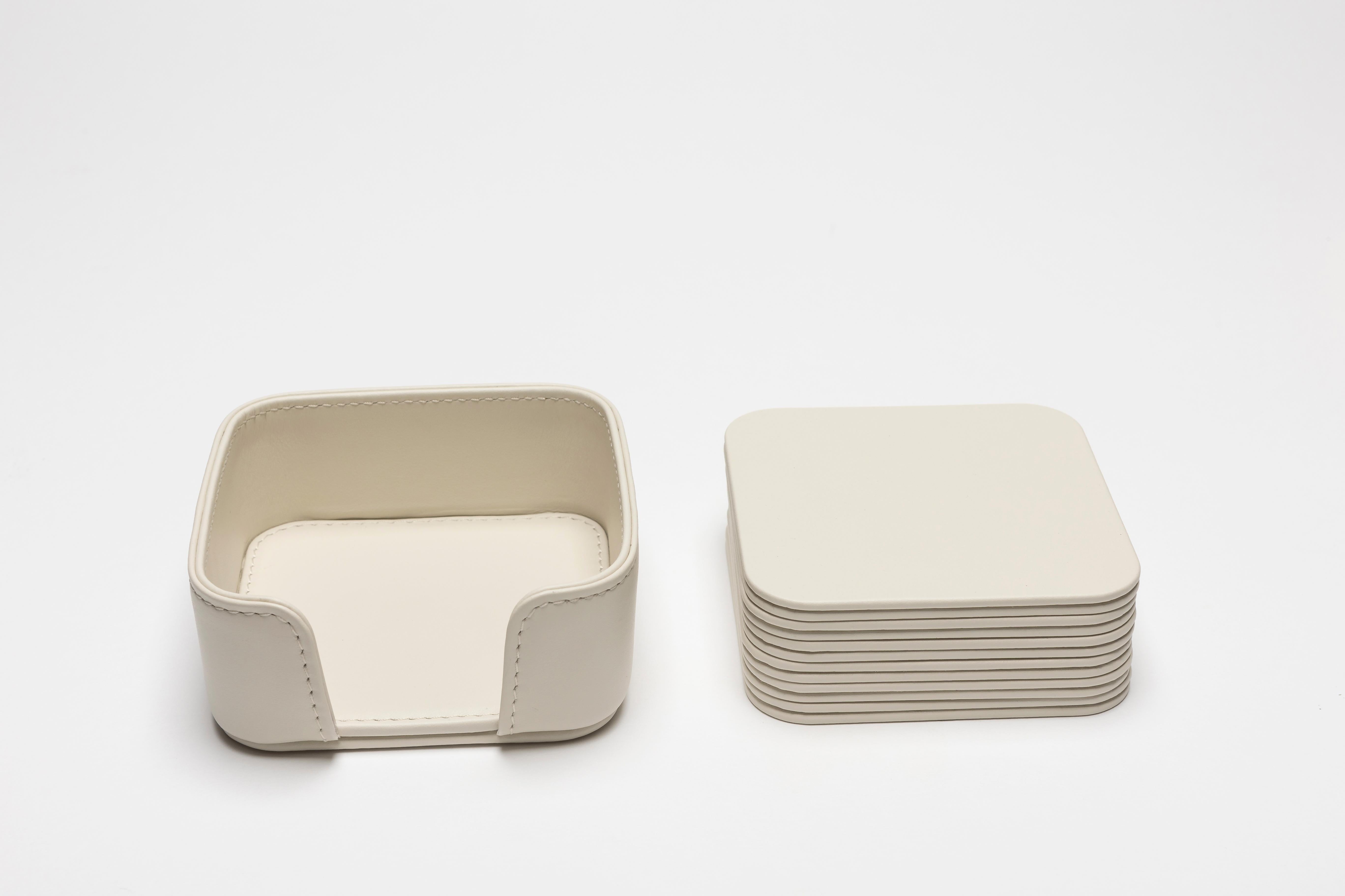 Italian MONDRIAN – Square Coasters Flat Set – 6 pieces – Luna White in vendita