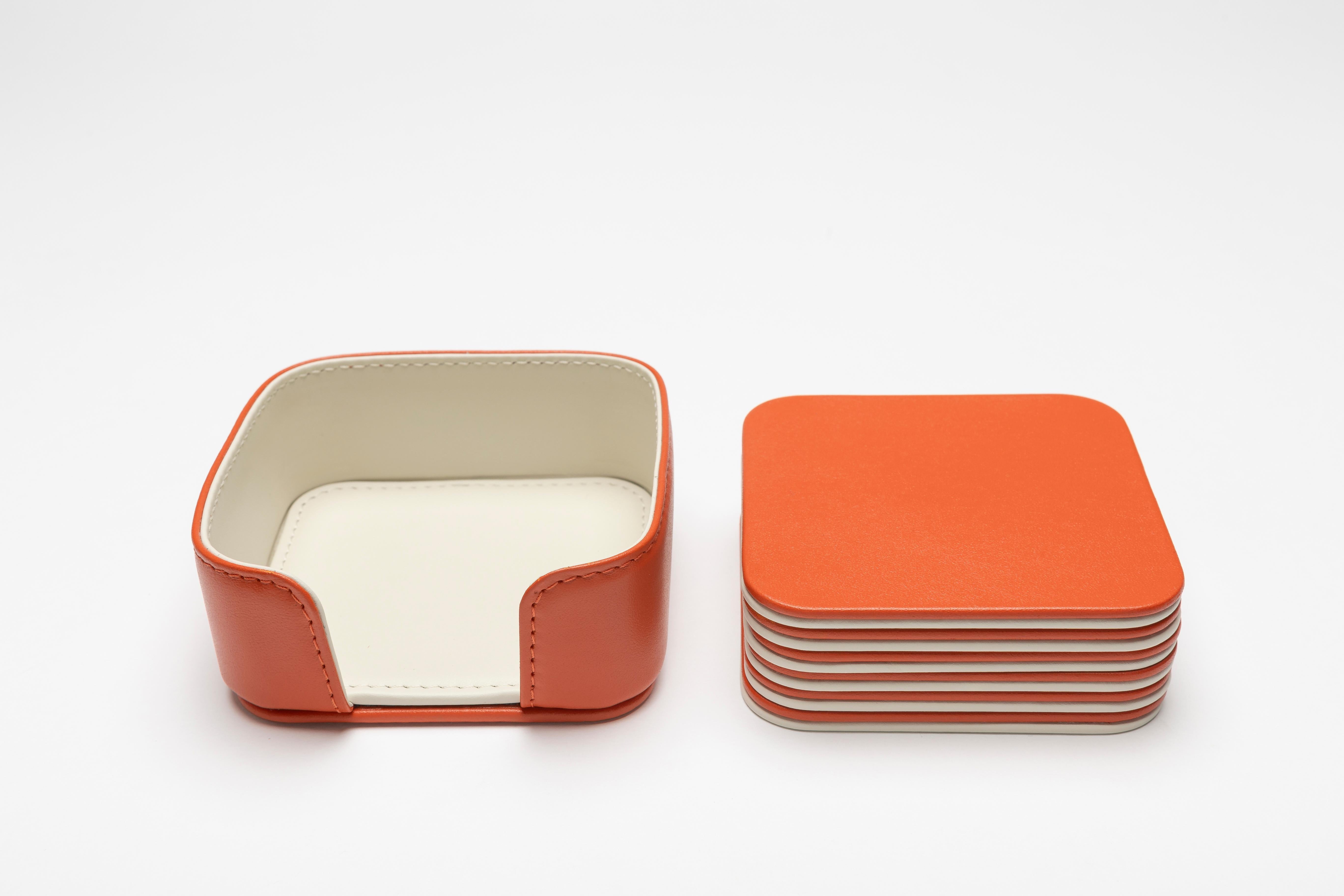 Italian MONDRIAN – Square Coasters Flat Set – 6 pieces – Spritz Orange in vendita