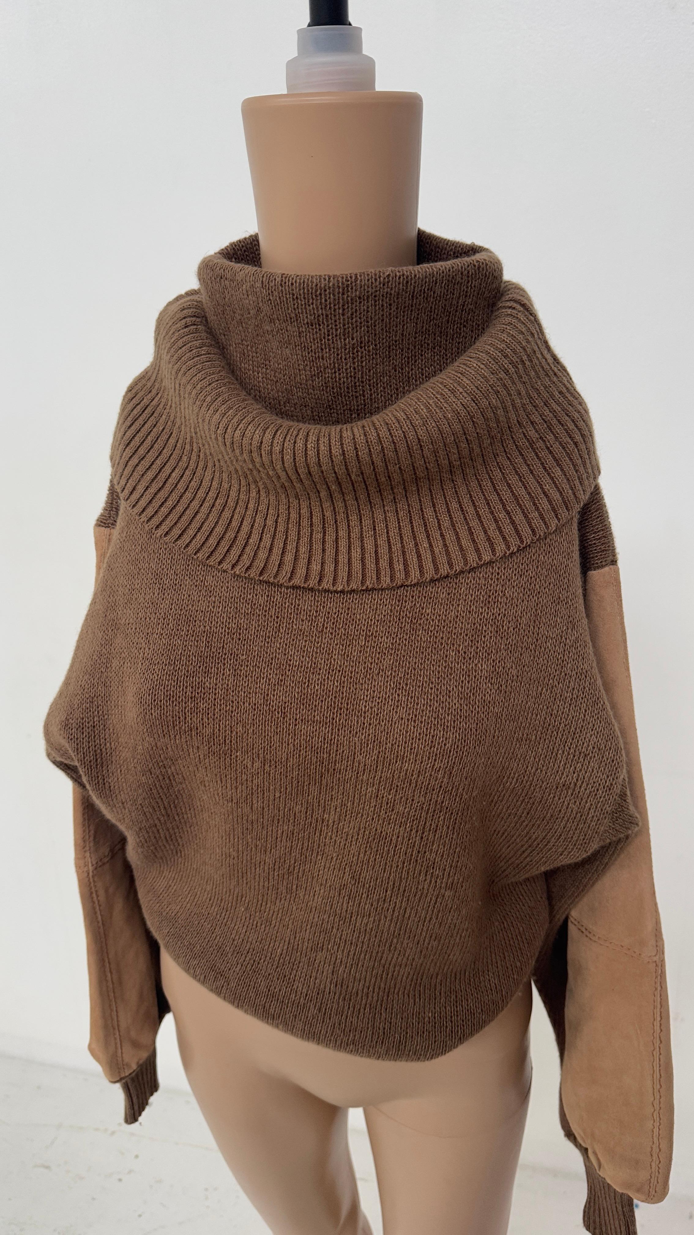 Mondrian Rollkragenpullover aus Wolle mit Wildledereinsätzen an den Ärmeln (Brown) im Angebot