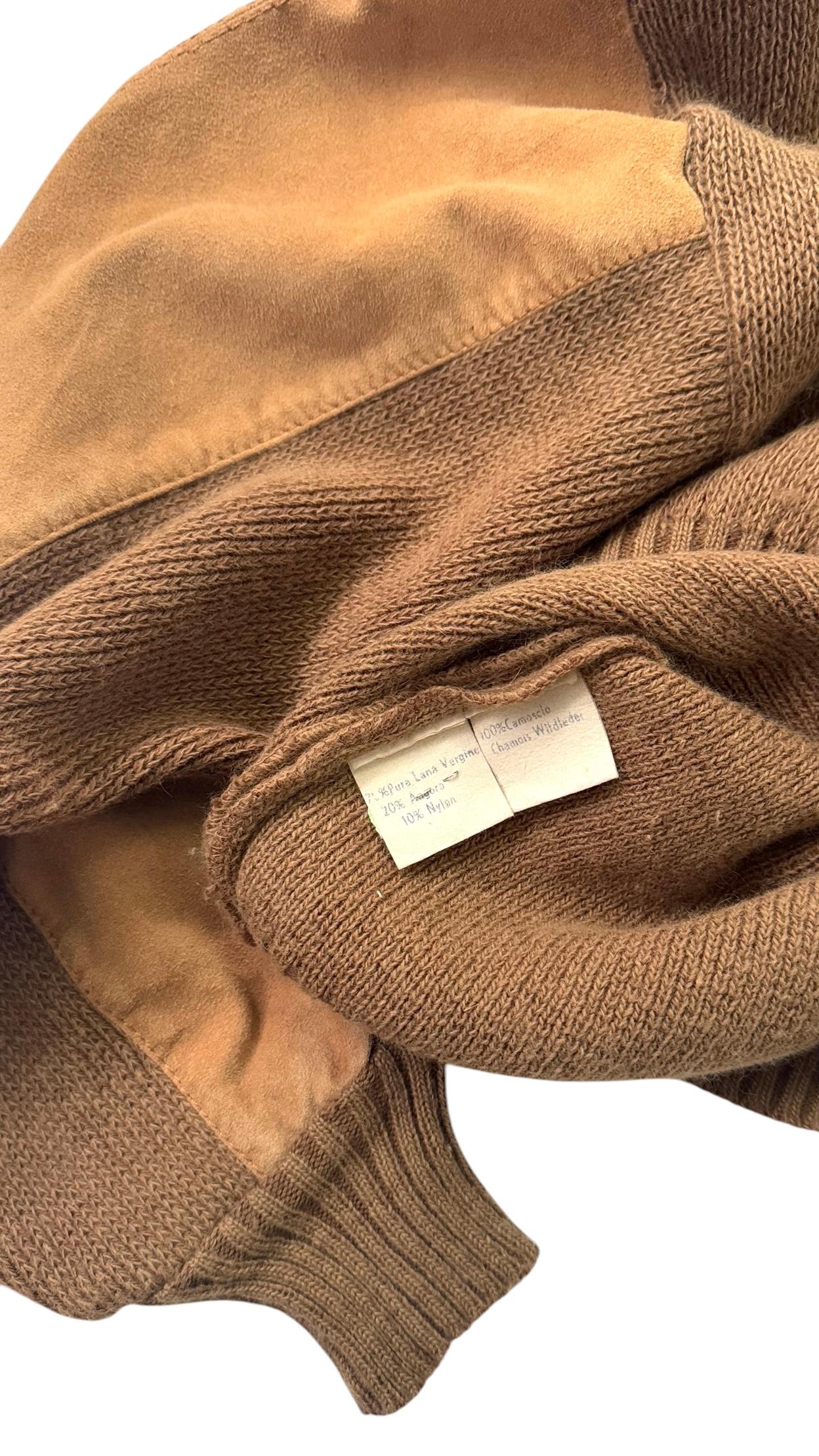Mondrian Rollkragenpullover aus Wolle mit Wildledereinsätzen an den Ärmeln im Zustand „Gut“ im Angebot in Milano, IT