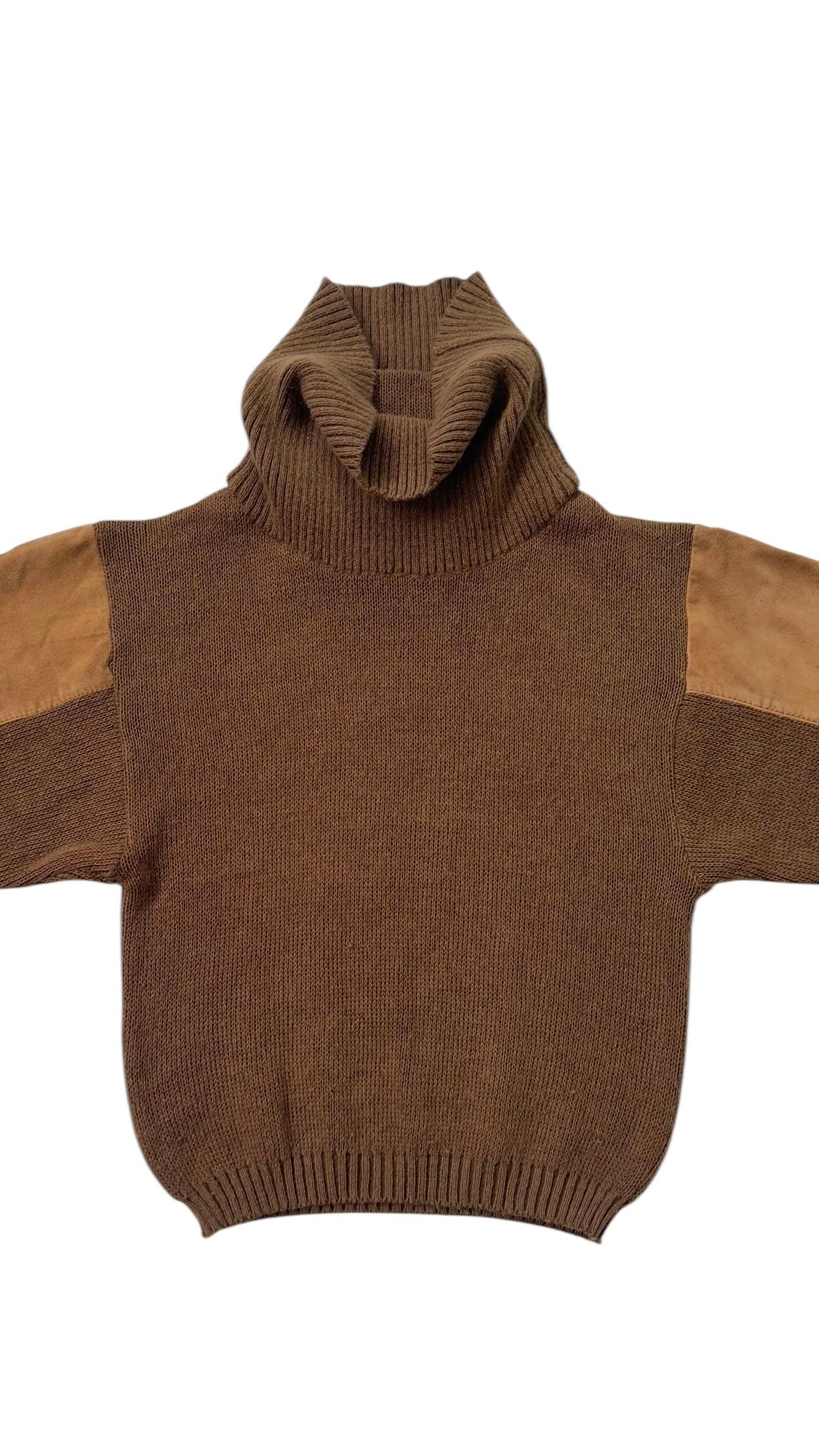 Mondrian Rollkragenpullover aus Wolle mit Wildledereinsätzen an den Ärmeln im Angebot 1